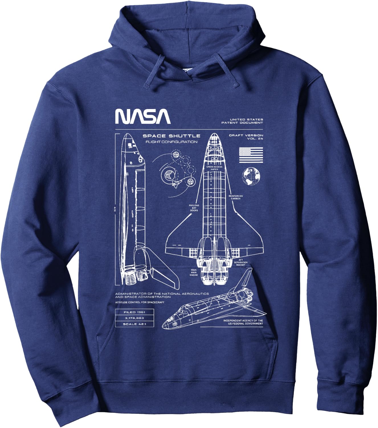 NASA Space Shuttle Technical Blueprint Kids Hoodie - Hoodie | Navy