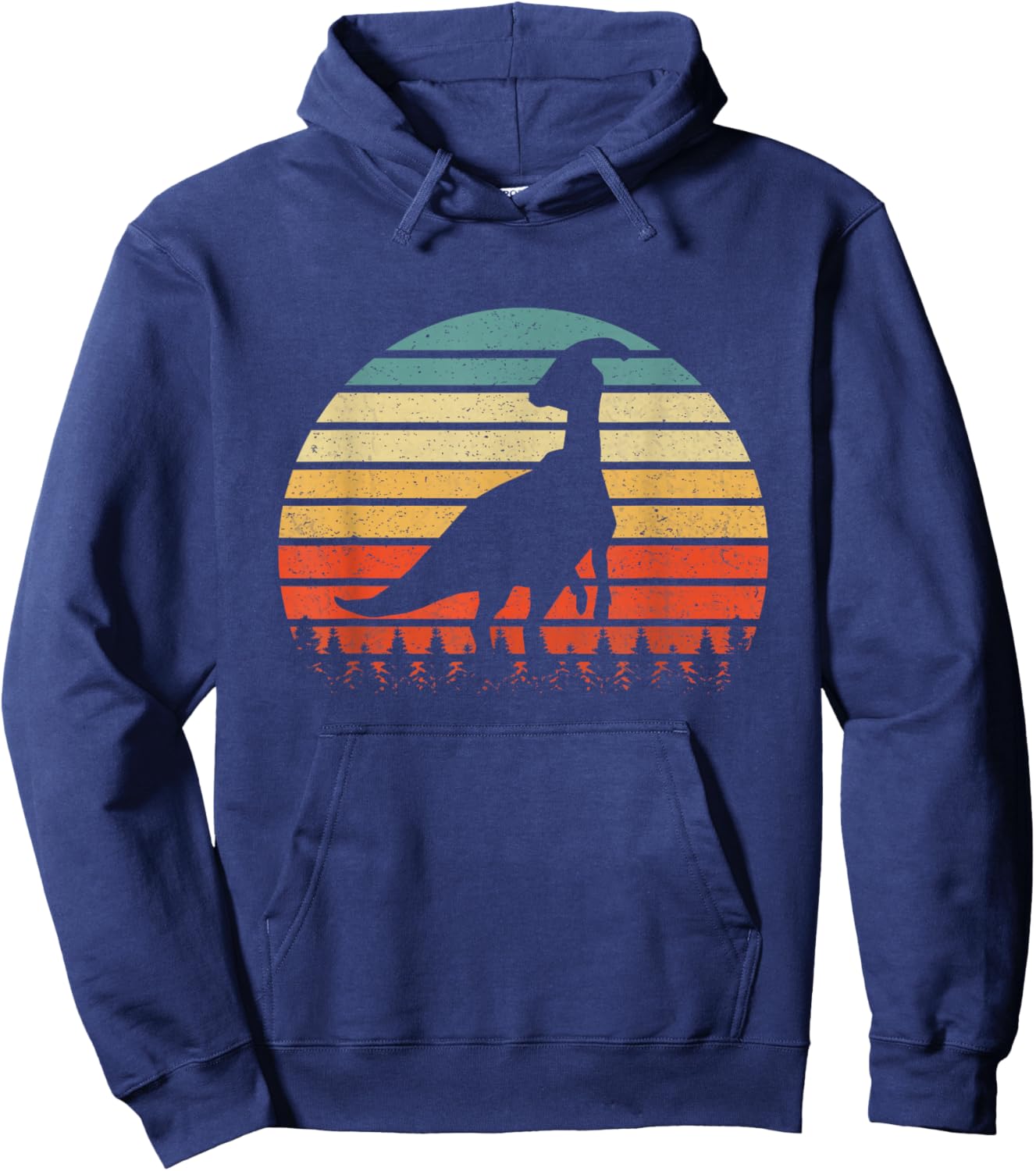 Vintage Parasaurolophus Dinosaurus Sunset Retro Hoodie - Hoodie | Navy
