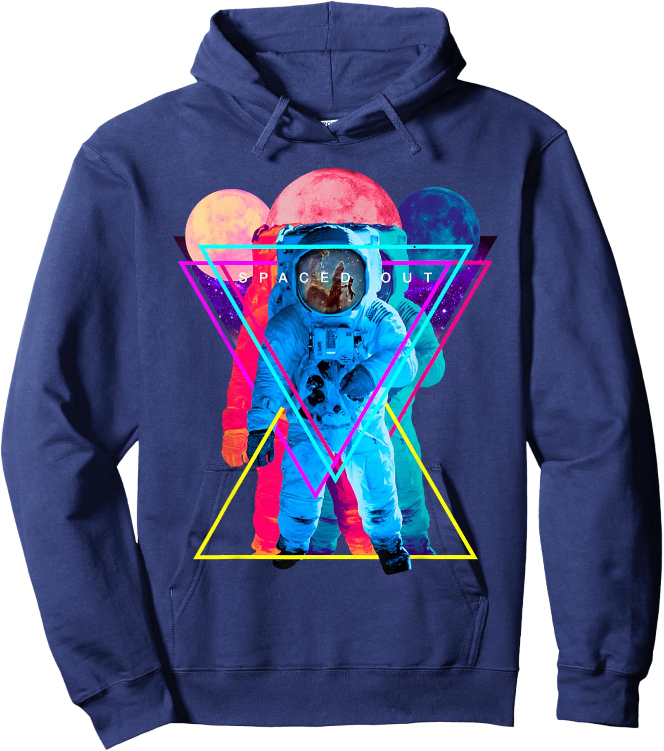 Spaced Out Triple Astronaut & Outer Space Art Hoodie - Hoodie | Navy