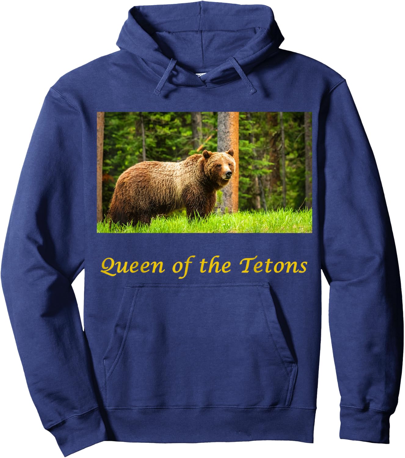 399 Queen of the Tetons Grizzly Bear Hoodie - Hoodie | Navy