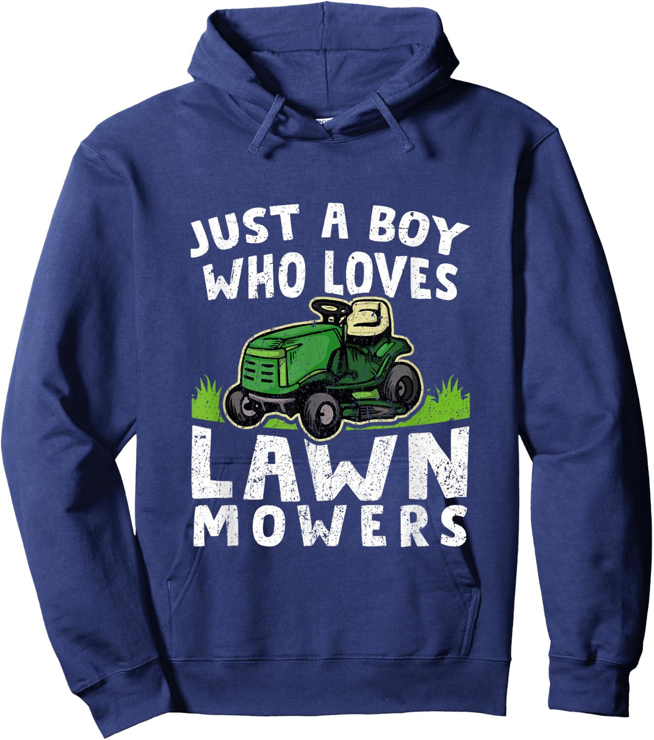 Just A Boy Who Loves Lawn Mowers Funny Mowing Hoodie - Hoodie | Navy
