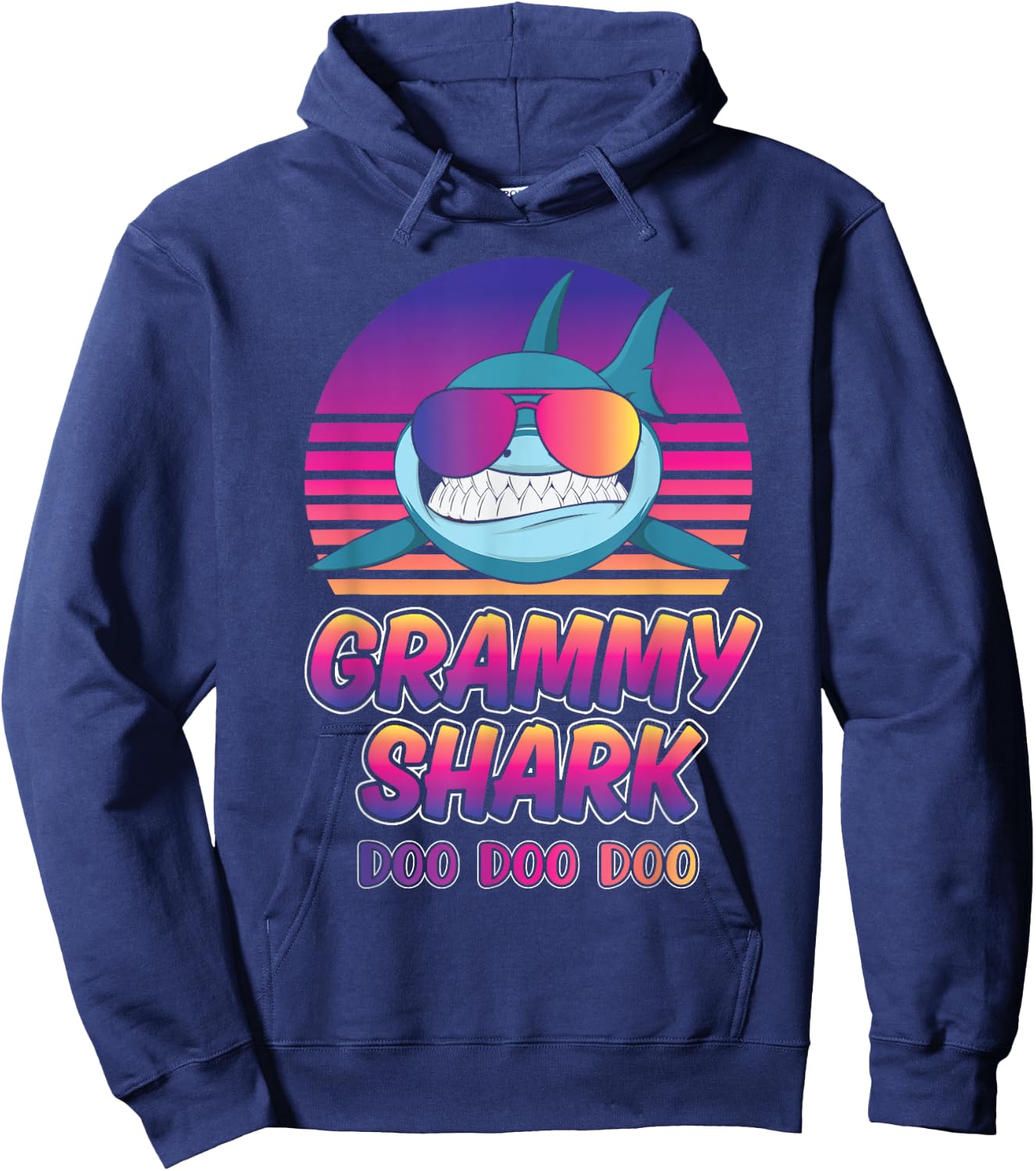 Grammy Shark Vintage Retro Sunset Graphic 2022 Hoodie - Hoodie | Navy