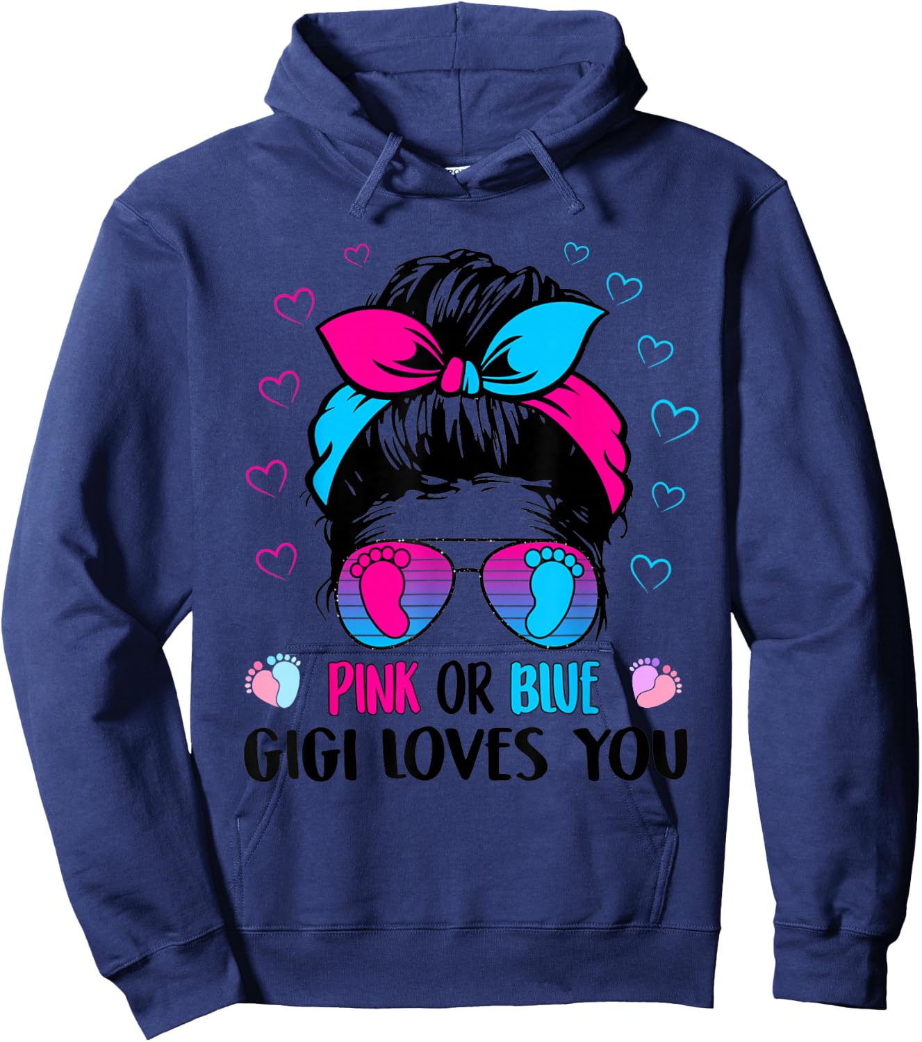 Pink or Blue Gigi Loves You Gender Reveal Hoodie - Hoodie | Navy