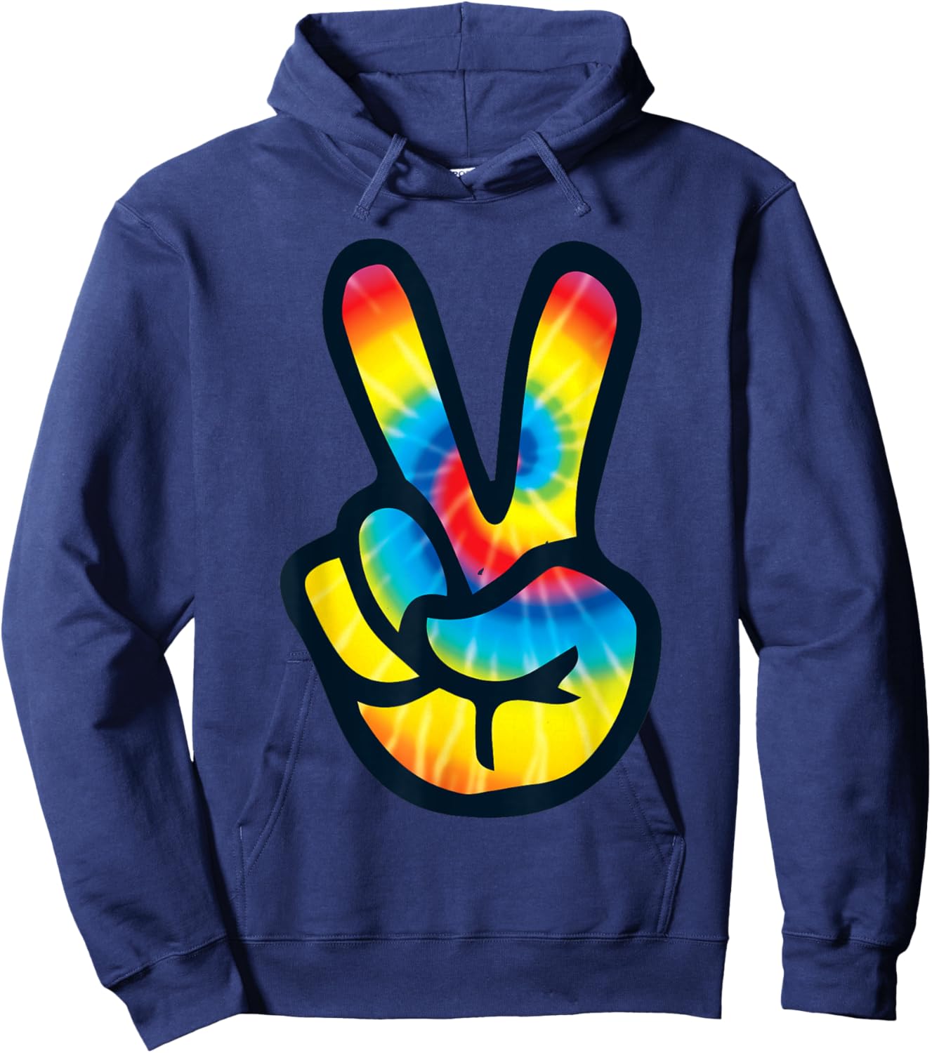 Tie Dye Peace Sign Hand | V Symbol 60s 70s 80s Hoodie - Hoodie | Navy