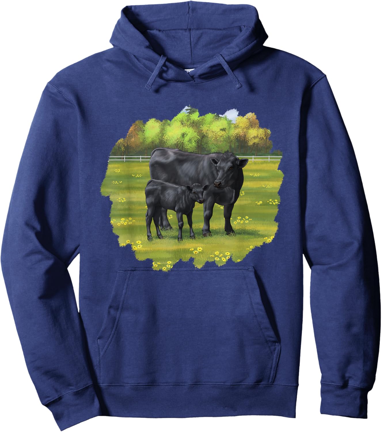 Black Angus Cow & Cute Calf Farm Animals Hoodie - Hoodie | Navy