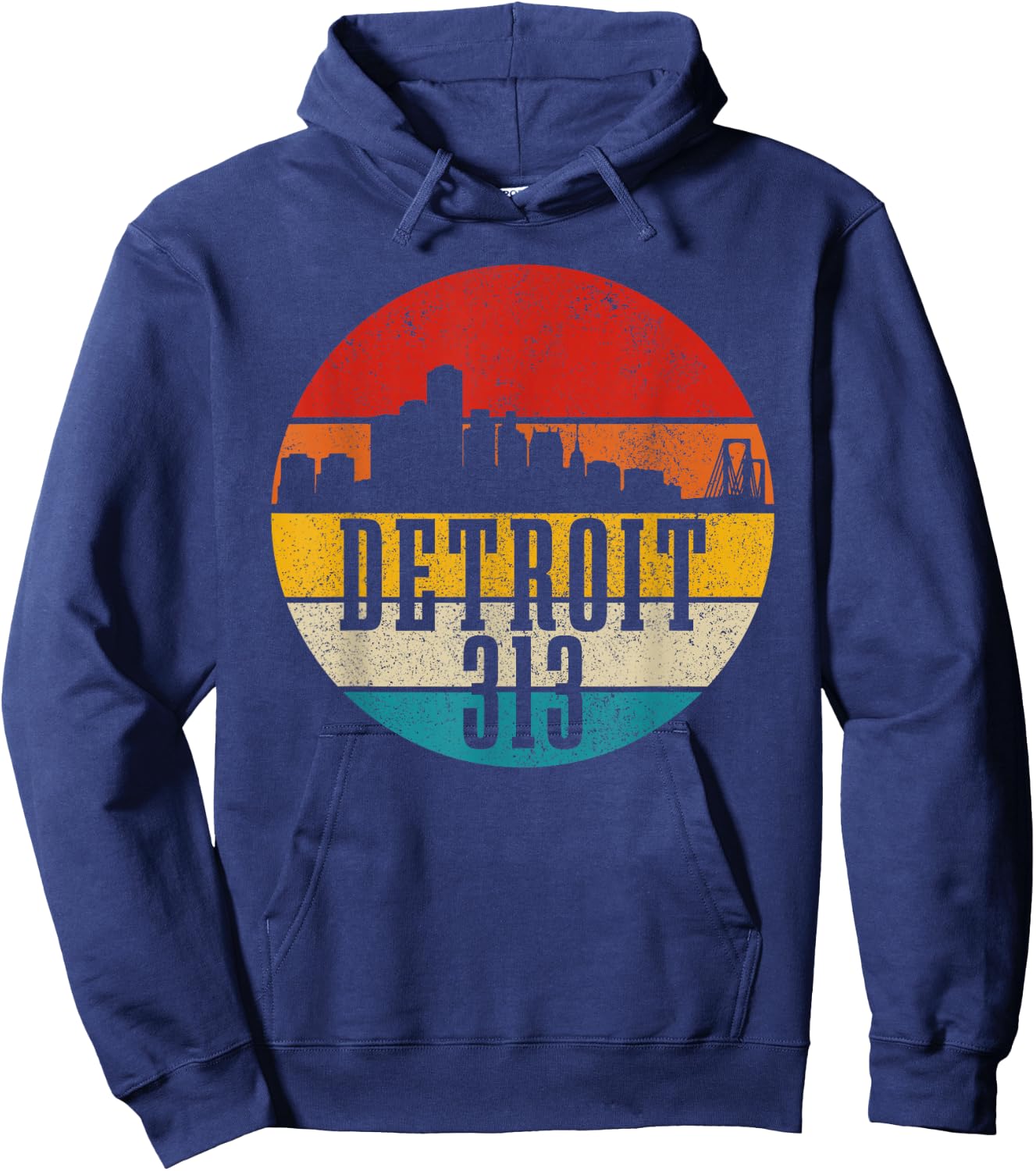 Detroit Skyline 313 Michigan Vintage Retro Hoodie - Hoodie | Navy