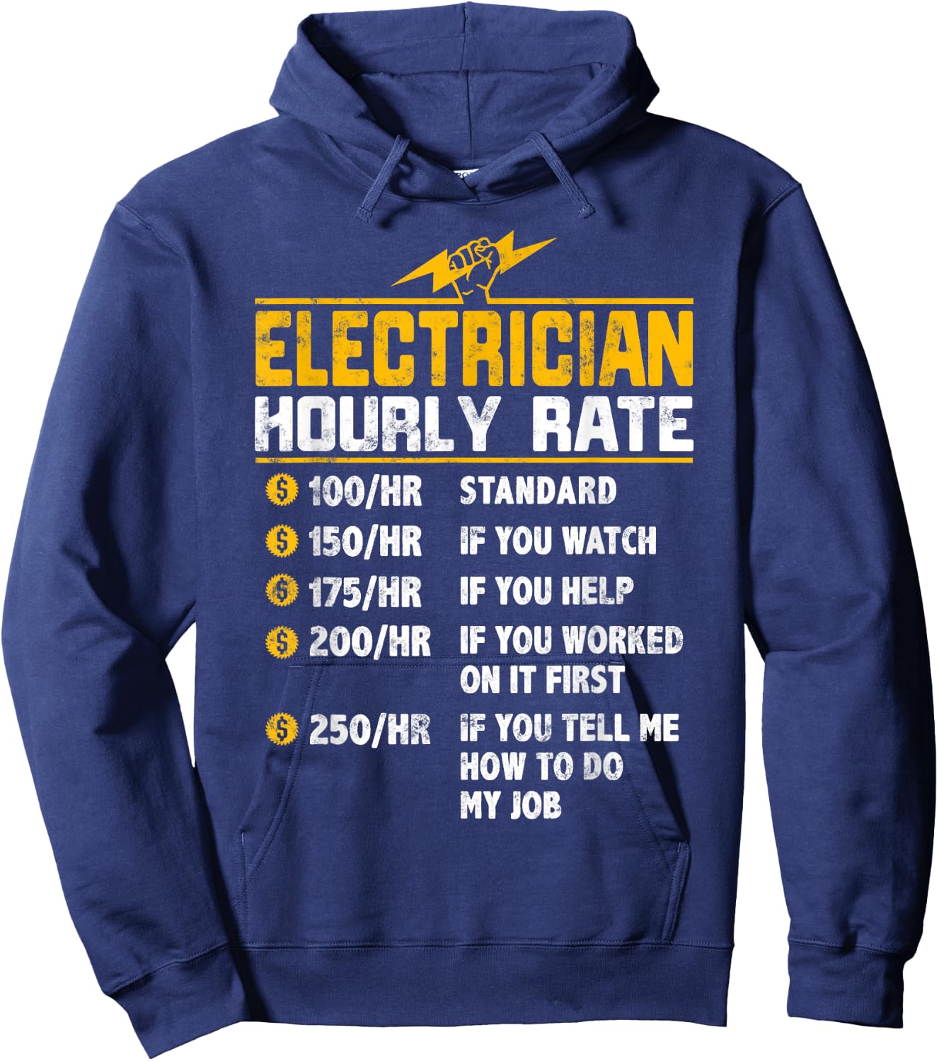 Funny Electrician Hourly Rate Hoodie - Hoodie | Navy