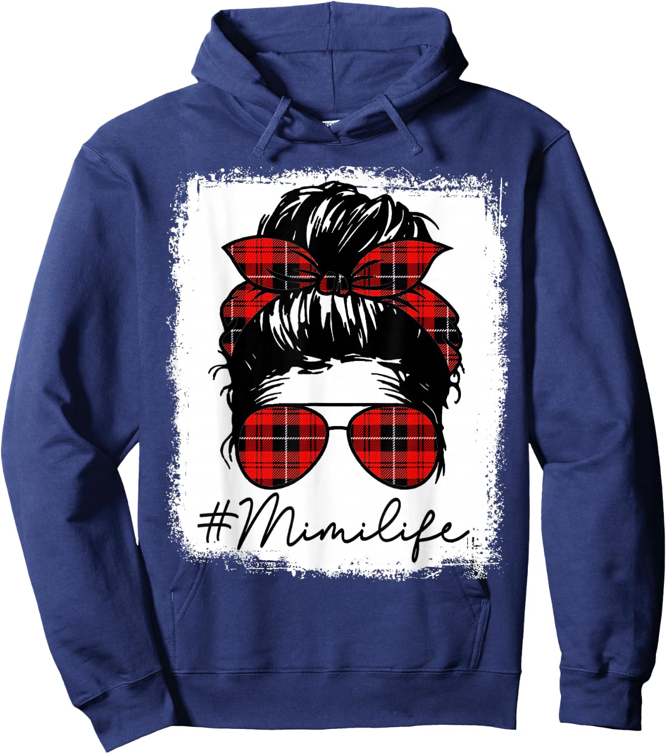 Mimi Life Shirts Red Plaid Bandana Messy Bun Hoodie - Hoodie | Navy
