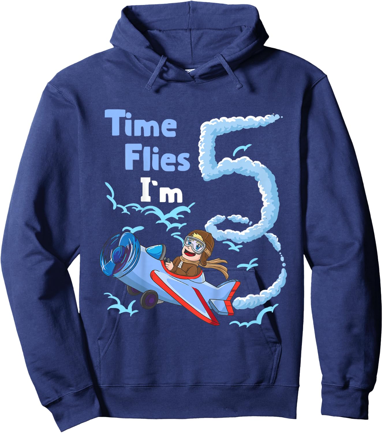 5th Birthday Time Flies Im 5 Pilot Airplane Hoodie - Hoodie | Navy