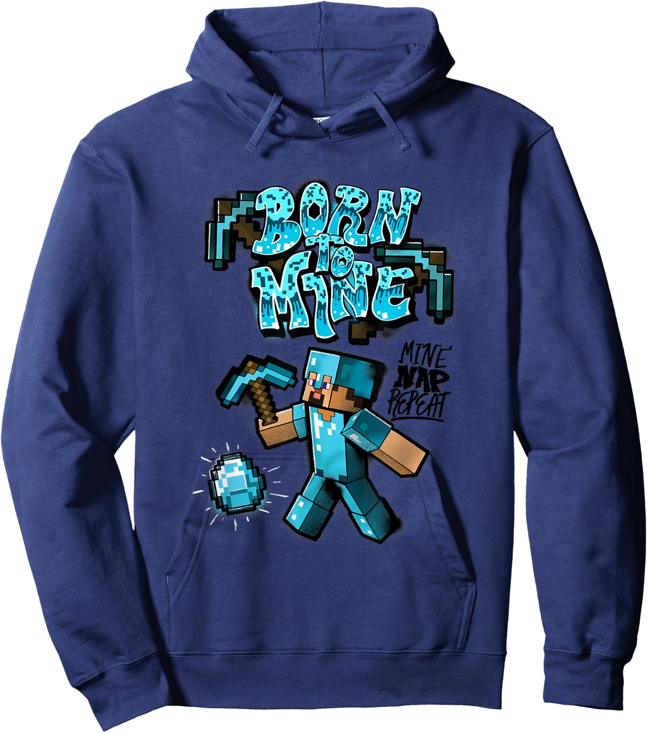 Minecraft Steve Diamond Armor Born To Mine Hoodie - Hoodie | Navy