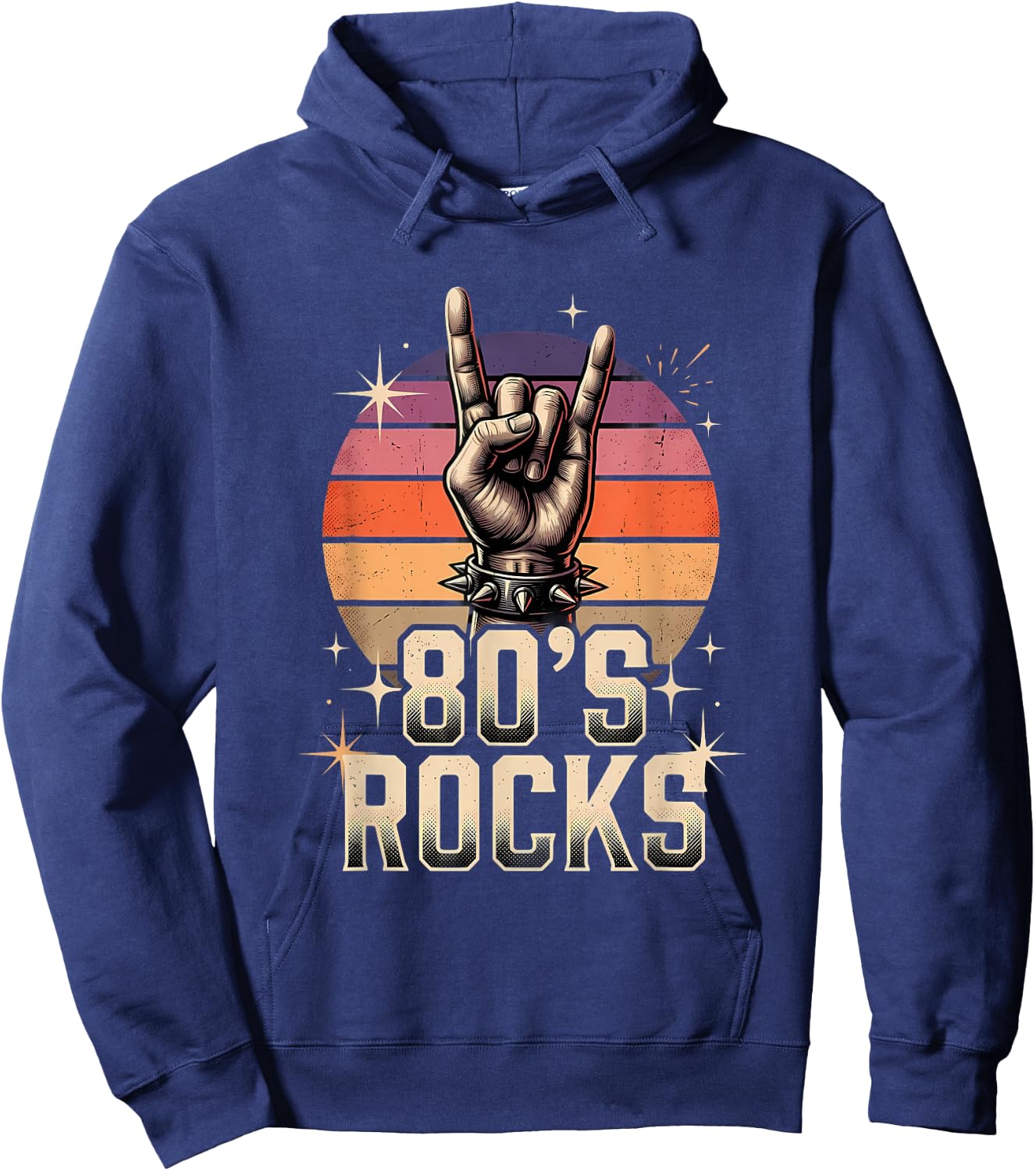 Retro 80's Rocks Rocker Hand Hoodie - Hoodie | Navy