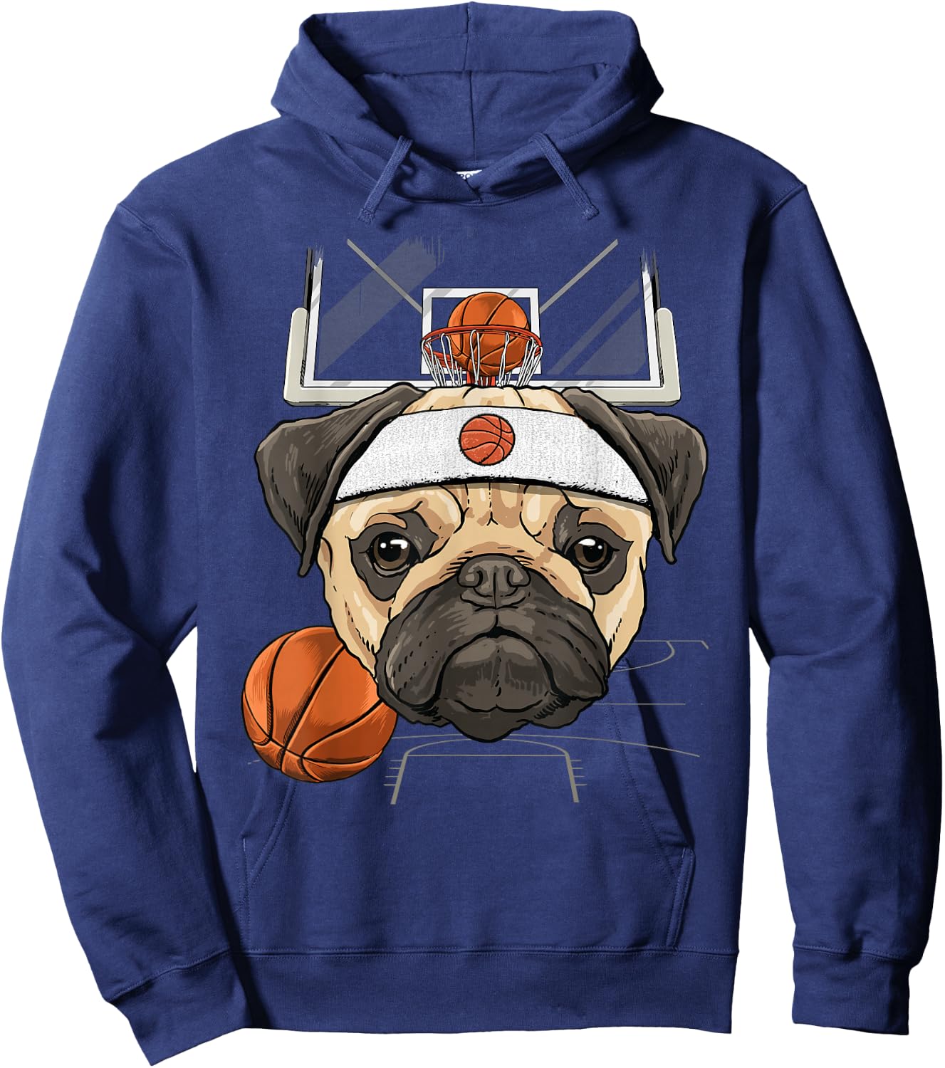 Pug Basketball Dog Lovers Basketball Player Hoodie - Hoodie | Navy