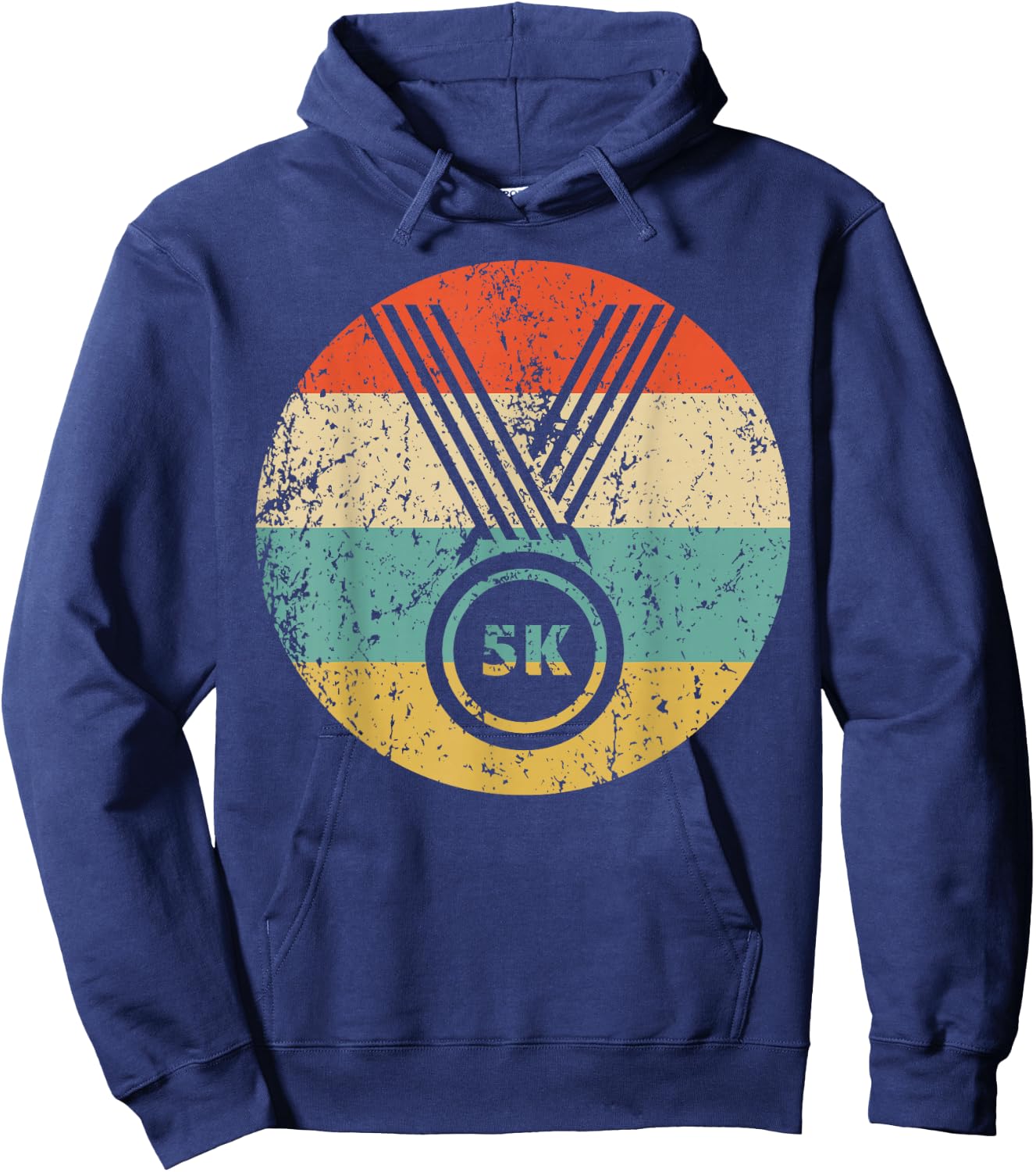 5K Race Finisher Medal Icon Retro Running Hoodie - Hoodie | Navy