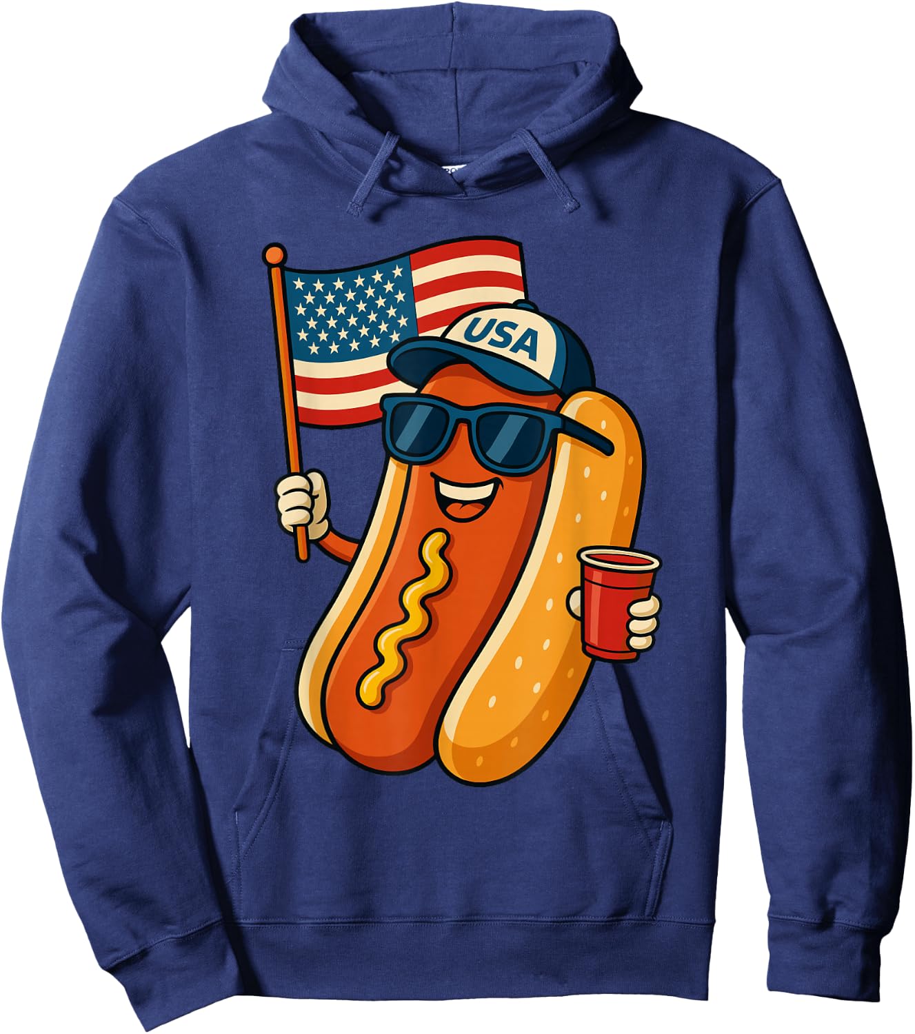 Funny Hotdog USA Flag 4th of July Patriotic Hoodie - Hoodie | Navy