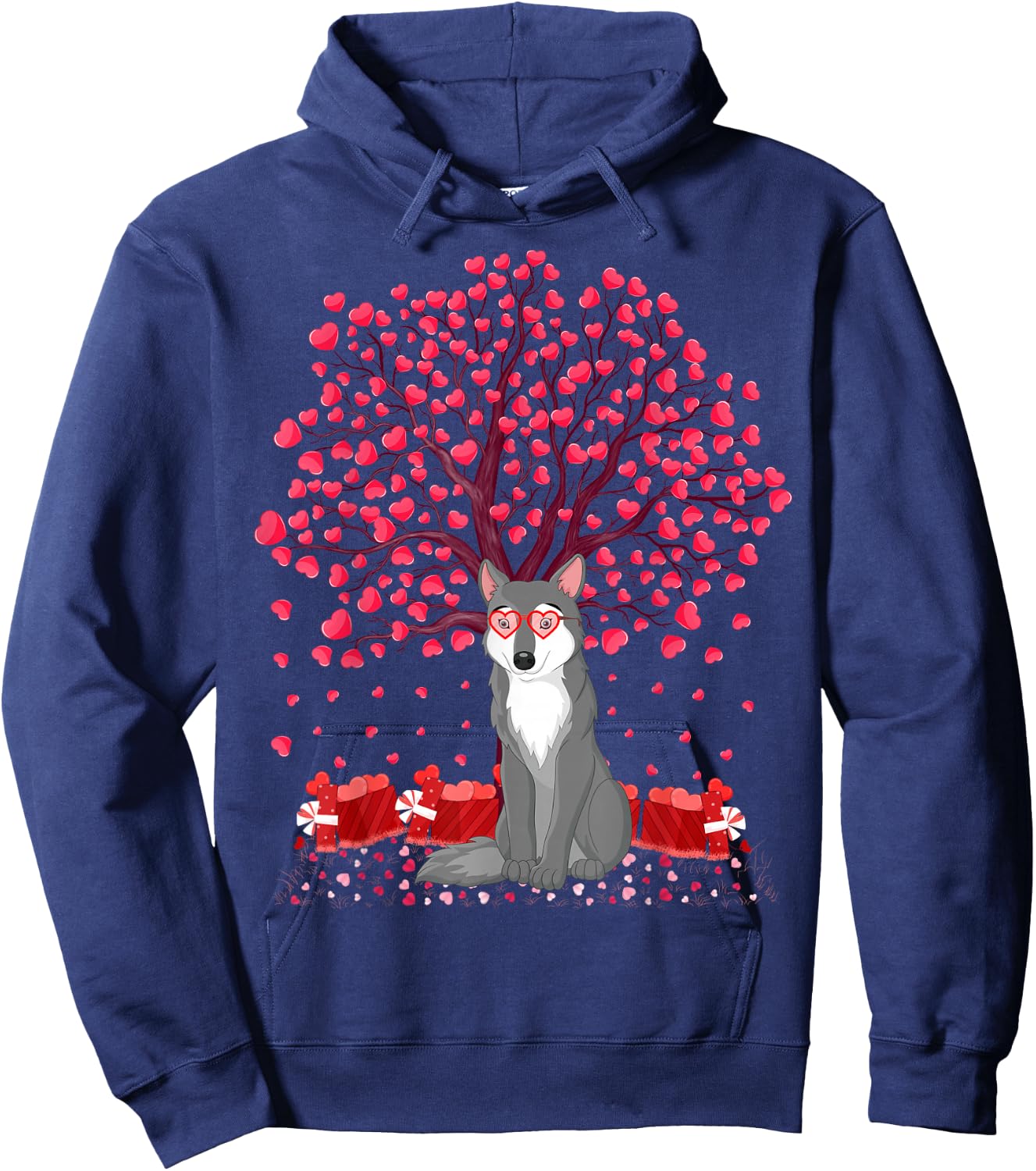 Funny Wolf Animal Lover Wolf Valentine's Day Hoodie - Hoodie | Navy