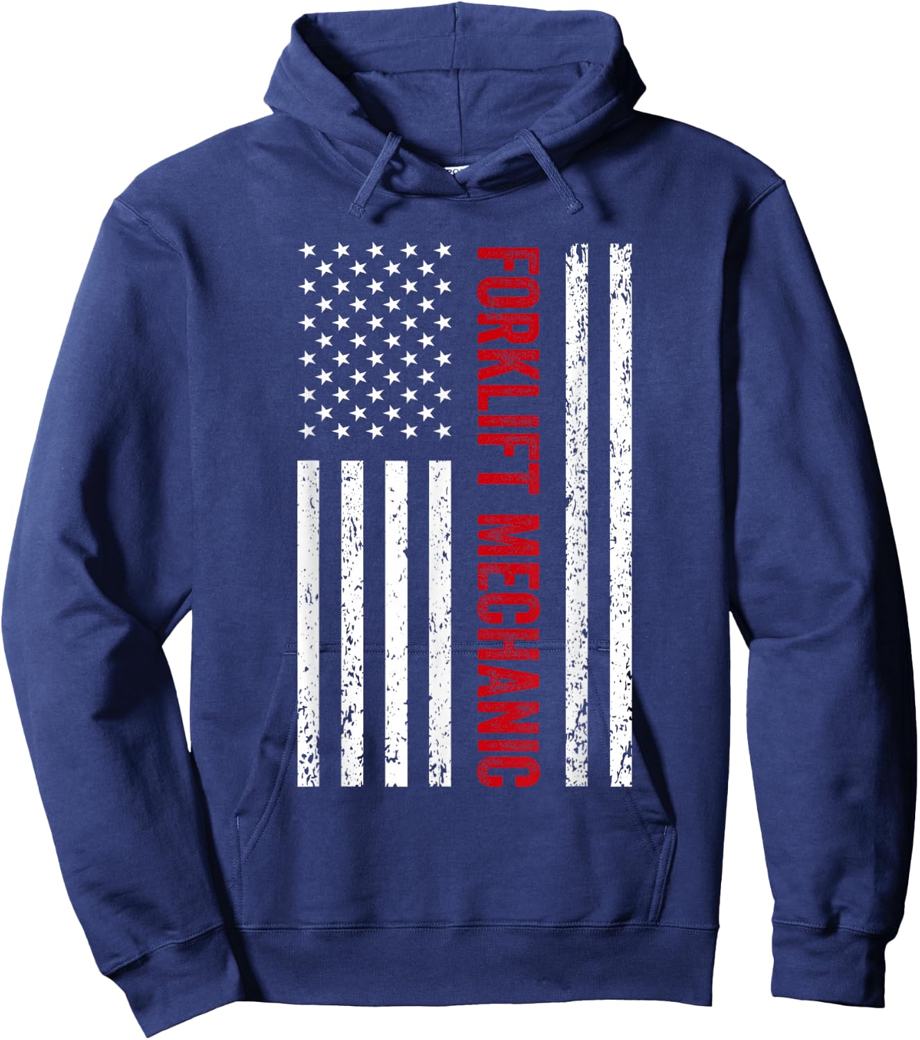 Forklift Mechanic American Flag Funny Design Hoodie - Hoodie | Navy