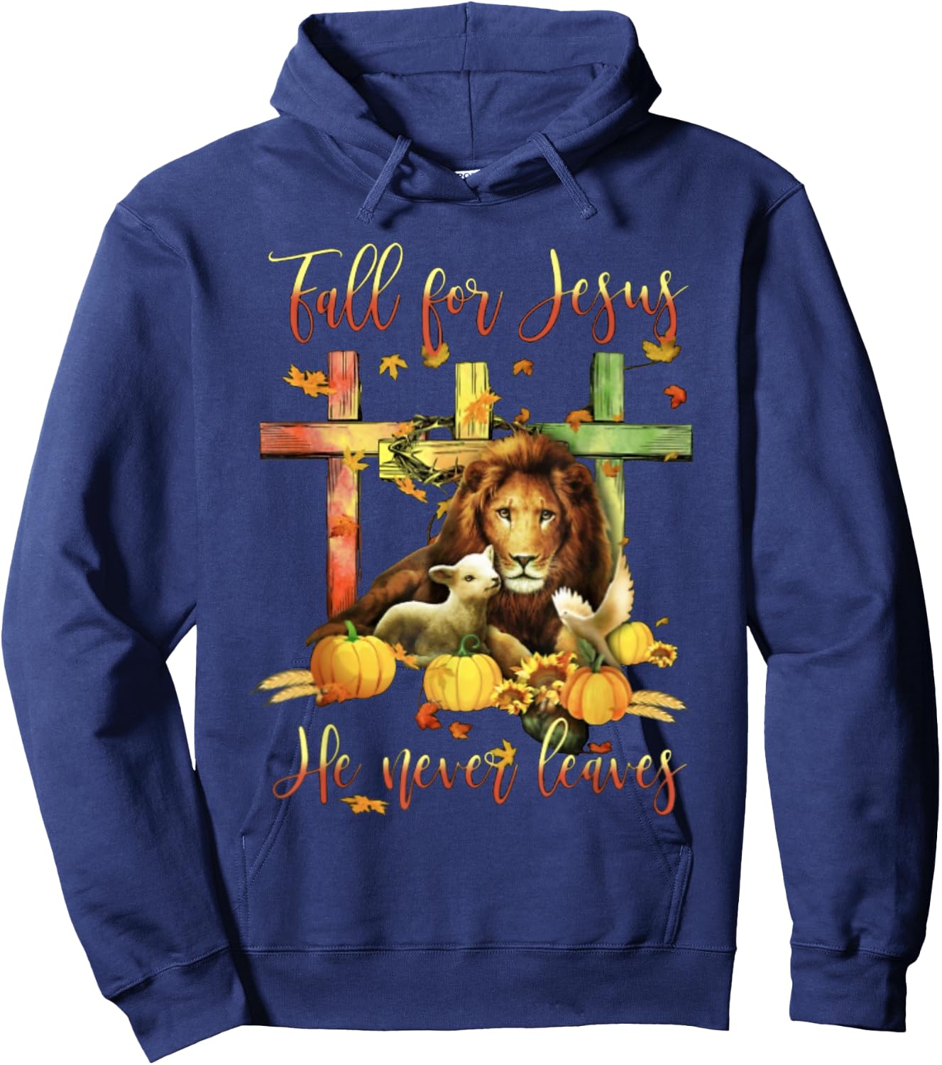 Fall For Jesus He Never Leaves Lion Autumn Hoodie - Hoodie | Navy