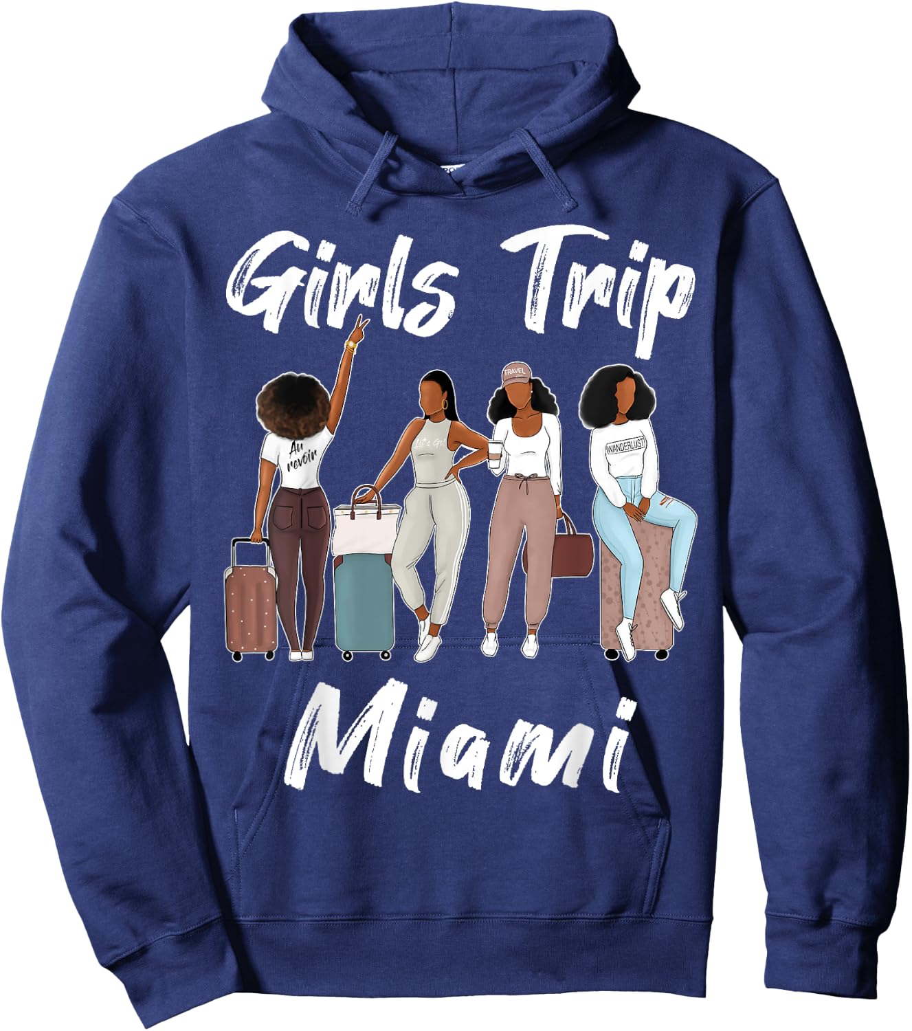 Funny Maimi Beach Girls Trip 2024 Besties Holiday Black Cotton 65% Polyester 35% Modern Short Sleeve Small Regular Fit XS US 21 inches 16.5 inches Girls Young Women Hoodie - Hoodie | Navy