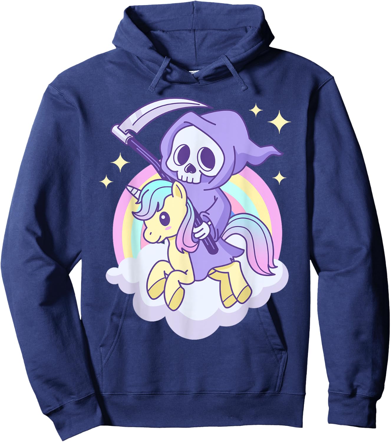 Cute Pastel Goth Grim Reaper on a Unicorn Hoodie - Hoodie | Navy