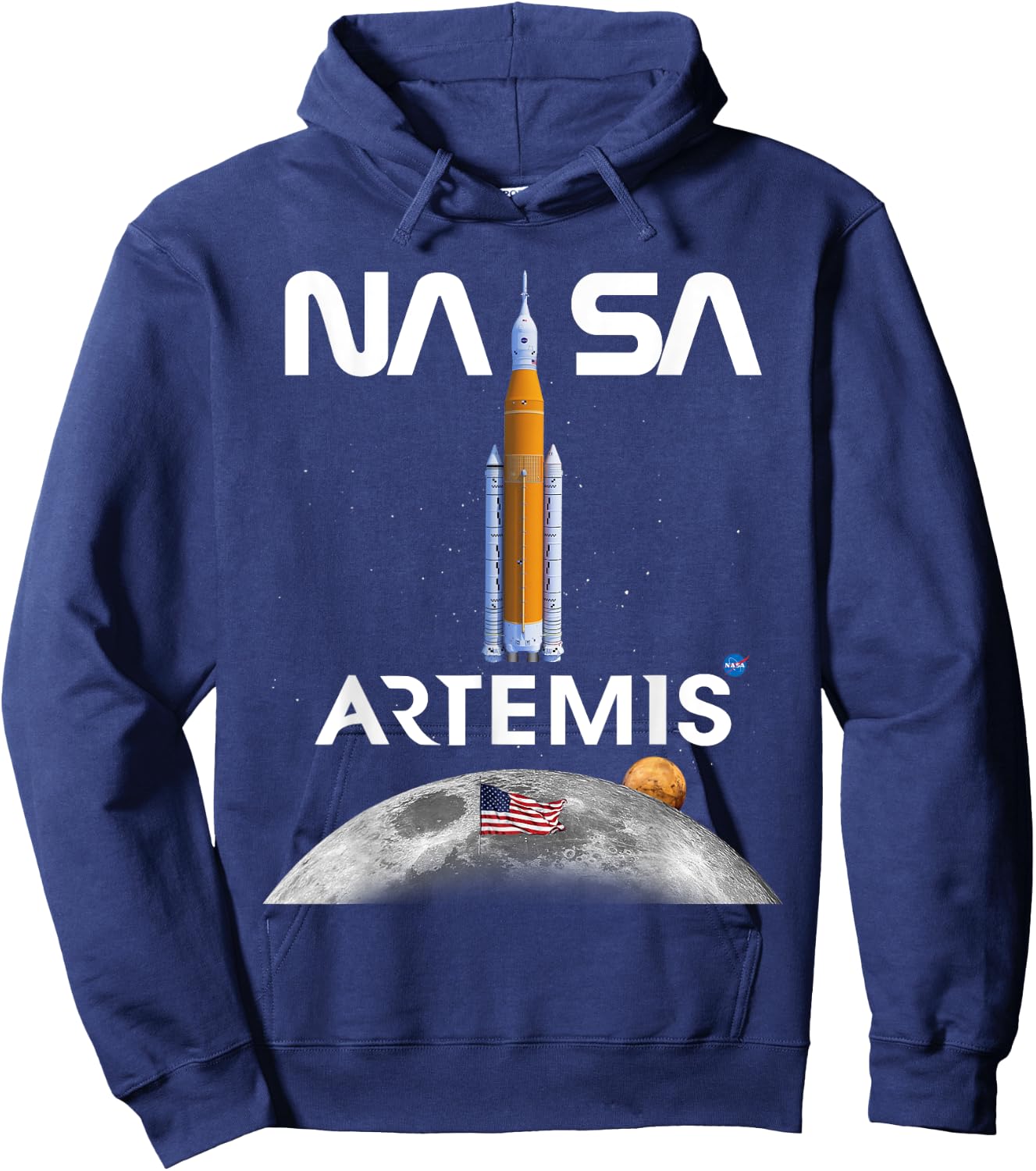 NASA Artemis Mission SLS Moon US Flag Worm Logo Hoodie - Hoodie | Navy