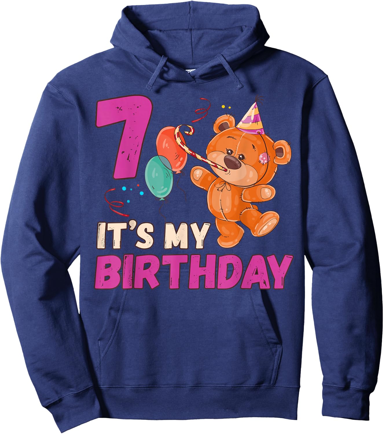 Teddy Bear Birthday Girl 7 Years Old Hoodie - Hoodie | Navy