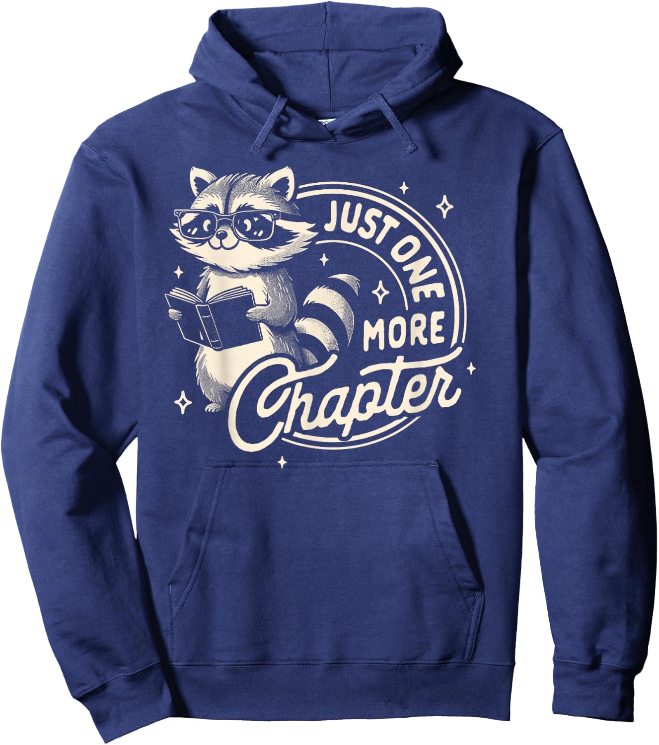 Funny Trash Mom Weird Readers Bookworm Raccoon Reading Book Lover Bookish Just One More Chapter -Adults Black Short Sleeve Cotton Blend Hoodie - Hoodie | Navy