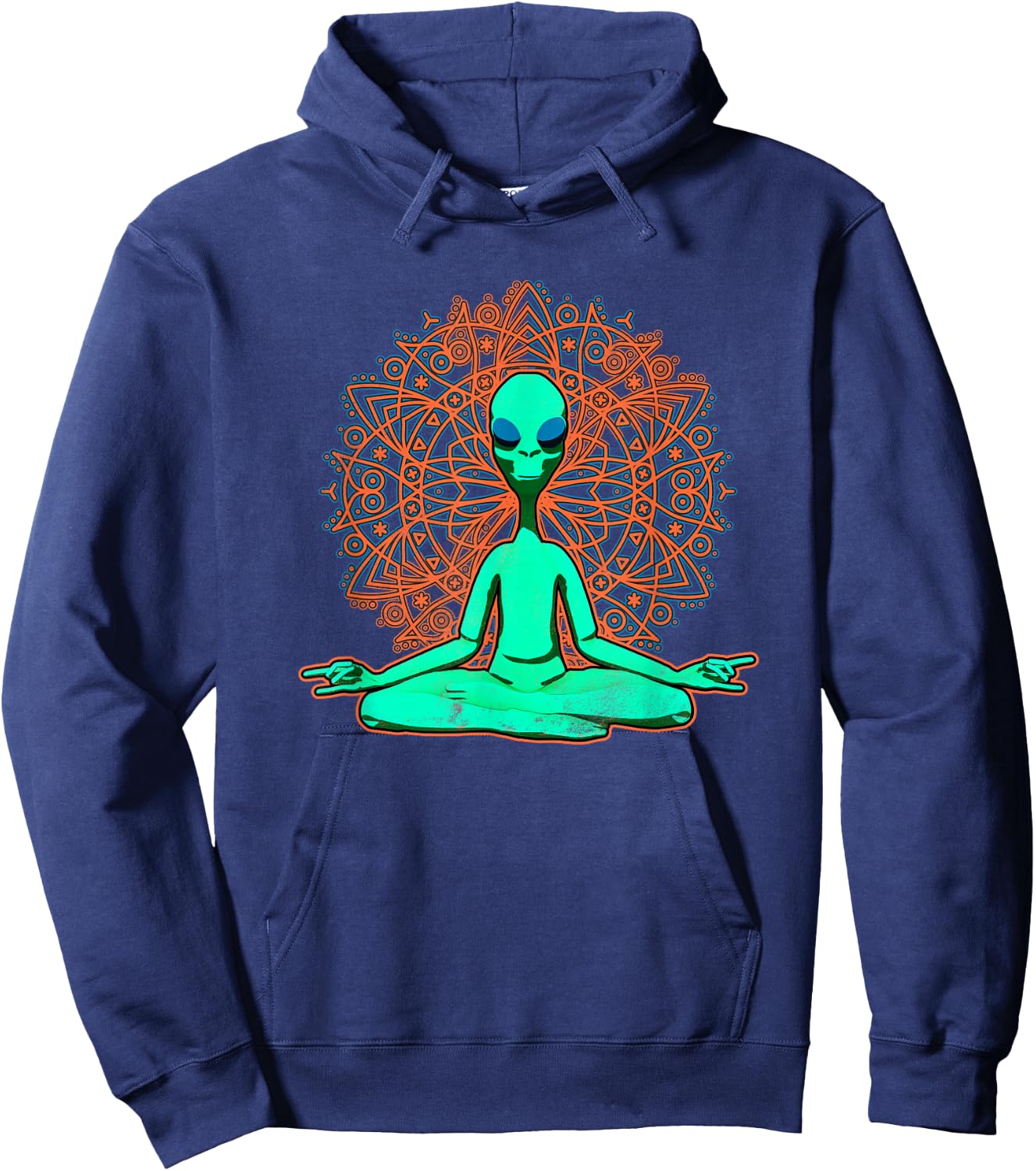 Green Alien Shirt UFO Mandala Meditation Zen Hoodie - Hoodie | Navy