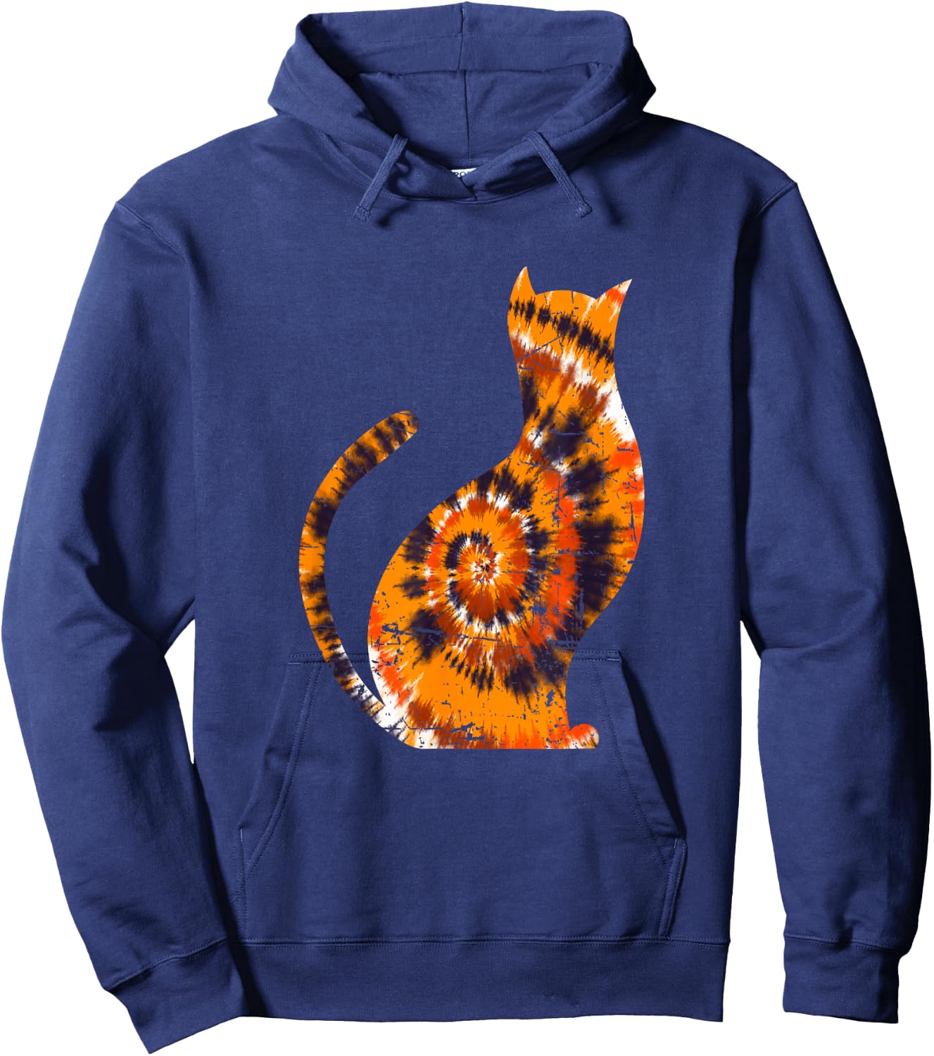 Orange Tie Dye Halloween Cat Hoodie - Hoodie | Navy