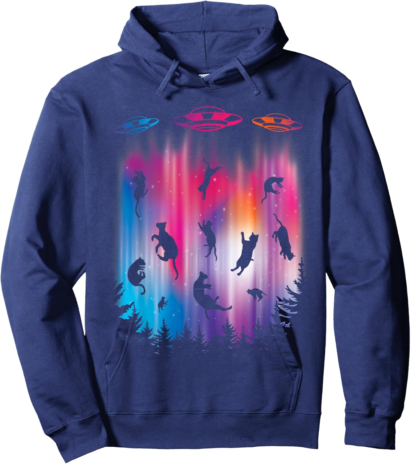 Alien Abduction Cat Flying Saucer Funny UFO Hoodie - Hoodie | Navy