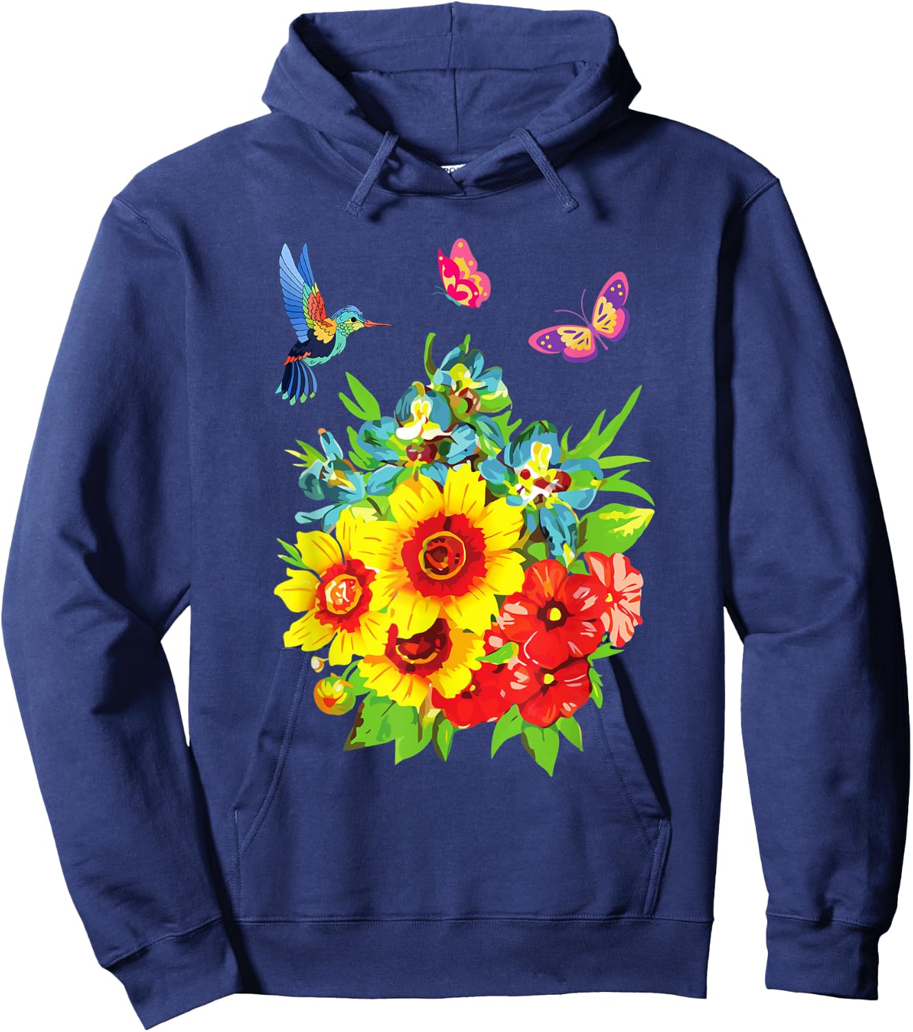 Hummingbird Flower Butterfly Design Hoodie - Hoodie | Navy