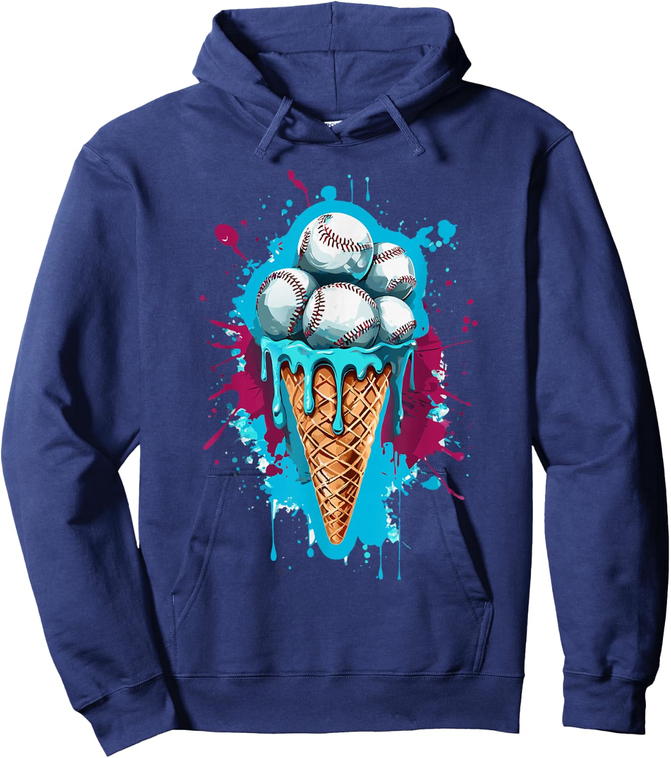 Baseball Ice Cream Watercolor Hoodie - Hoodie | Navy