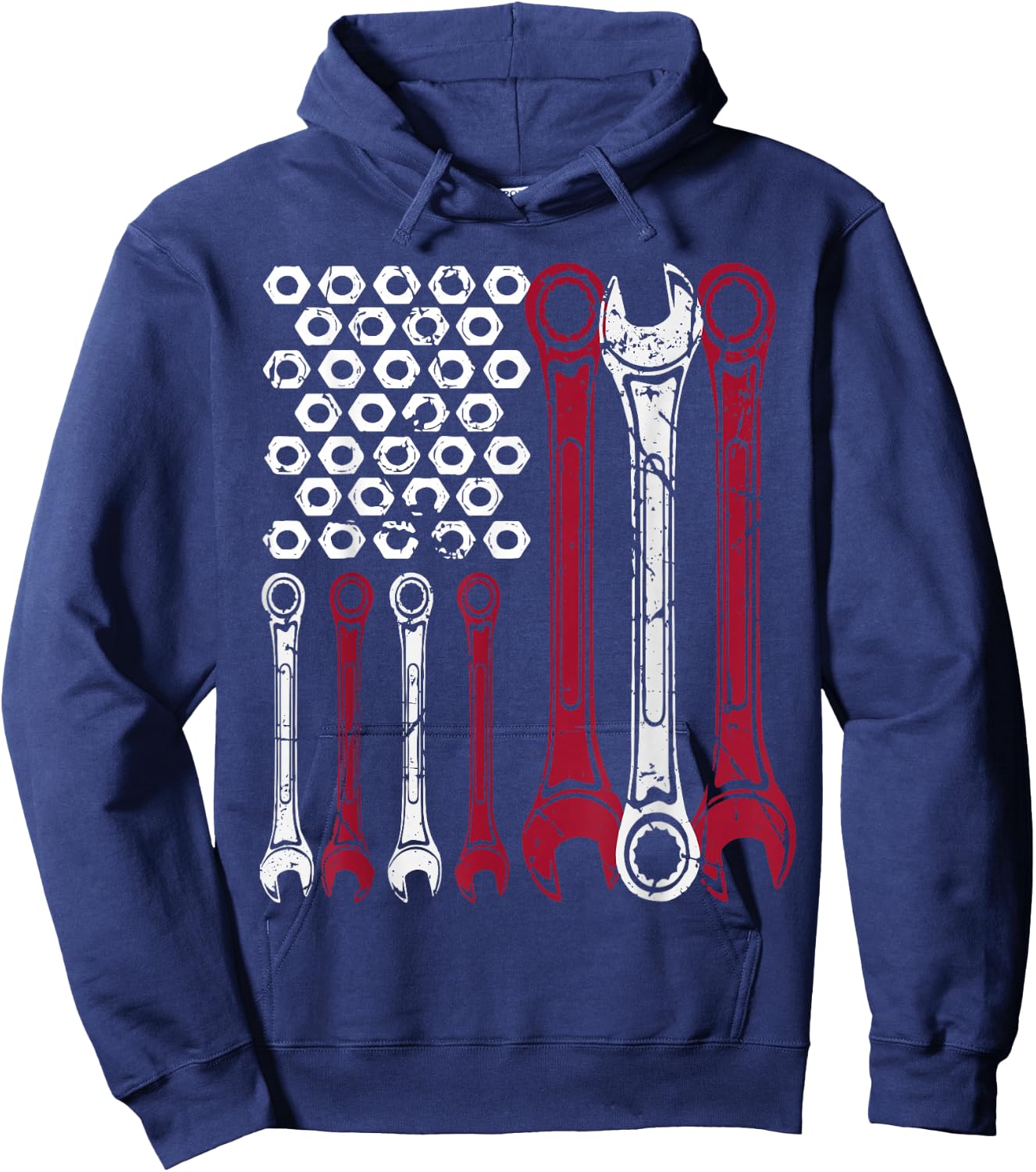 Patriotic Mechanic Wrench American Flag Hoodie - Hoodie | Navy