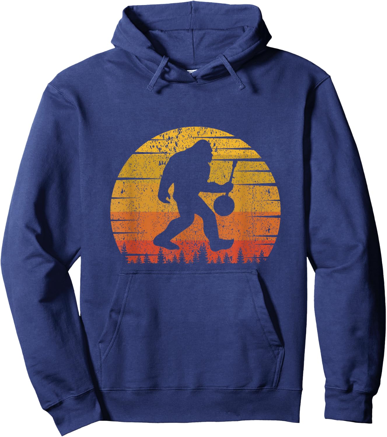 Vintage Retro Sunset Funny Bigfoot Banjo Player Hoodie - Hoodie | Navy