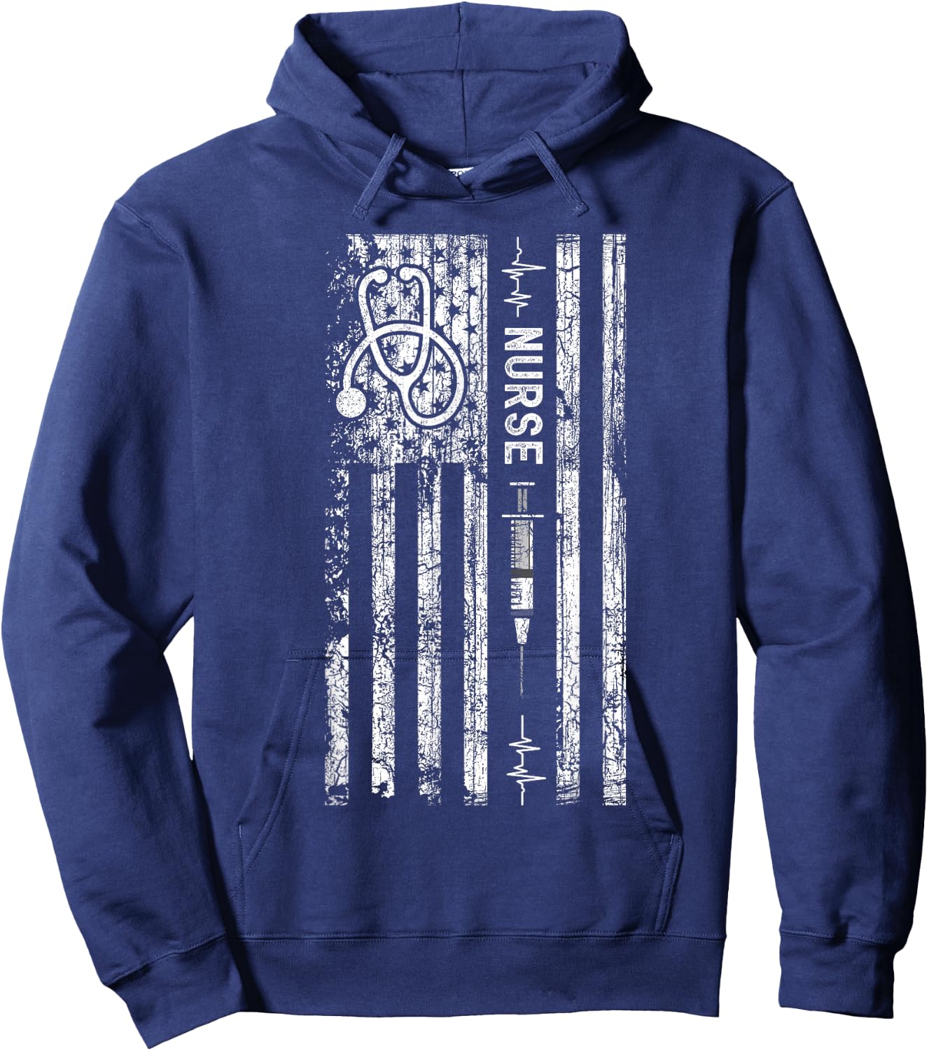 Vintage American Flag Nurse Hoodie - Hoodie | Navy
