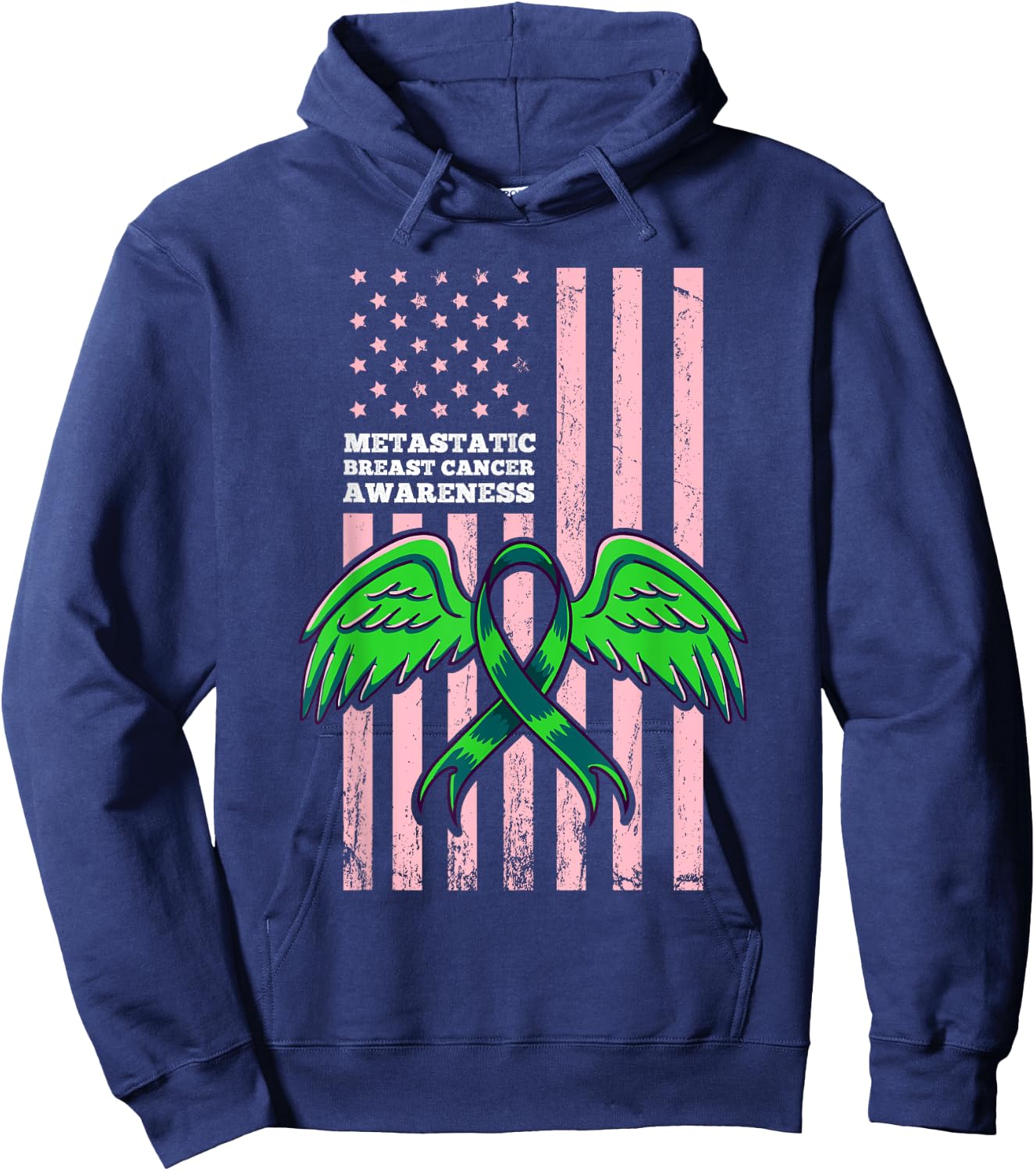 Metastatic Breast Cancer Awareness Ribbon Flag Hoodie - Hoodie | Navy