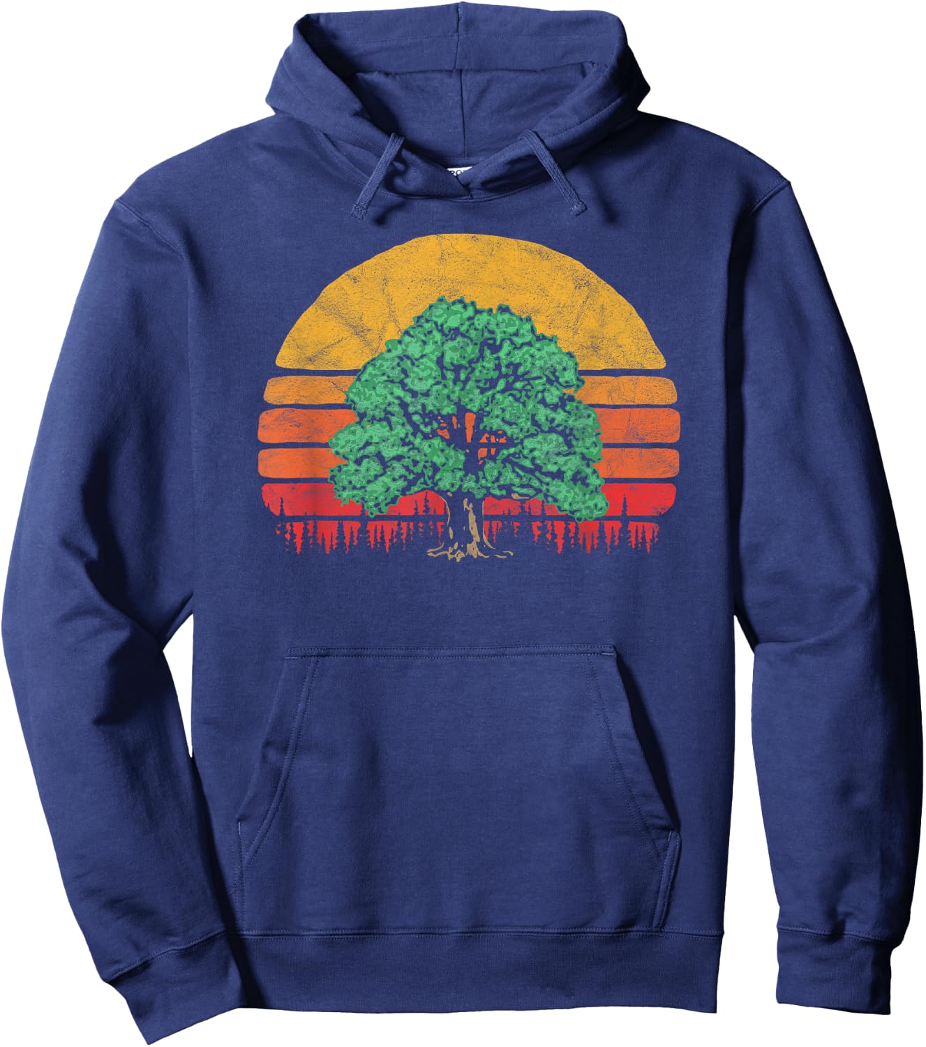 Retro Sun Minimalist Oak Tree Design - Graphic Hoodie - Hoodie | Navy