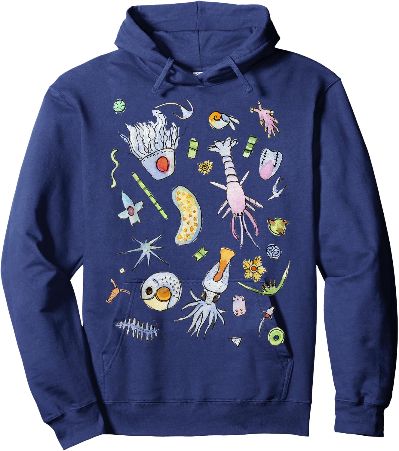 Pastel Ocean Plankton Microbes in Watercolor Hoodie - Hoodie | Navy