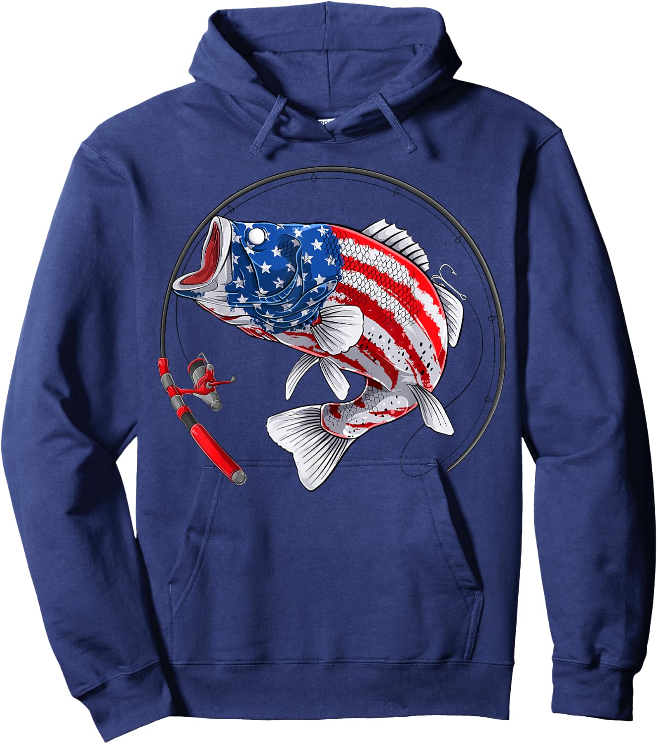 Largemouth bass fish USA American Flag Fishing Hoodie - Hoodie | Navy