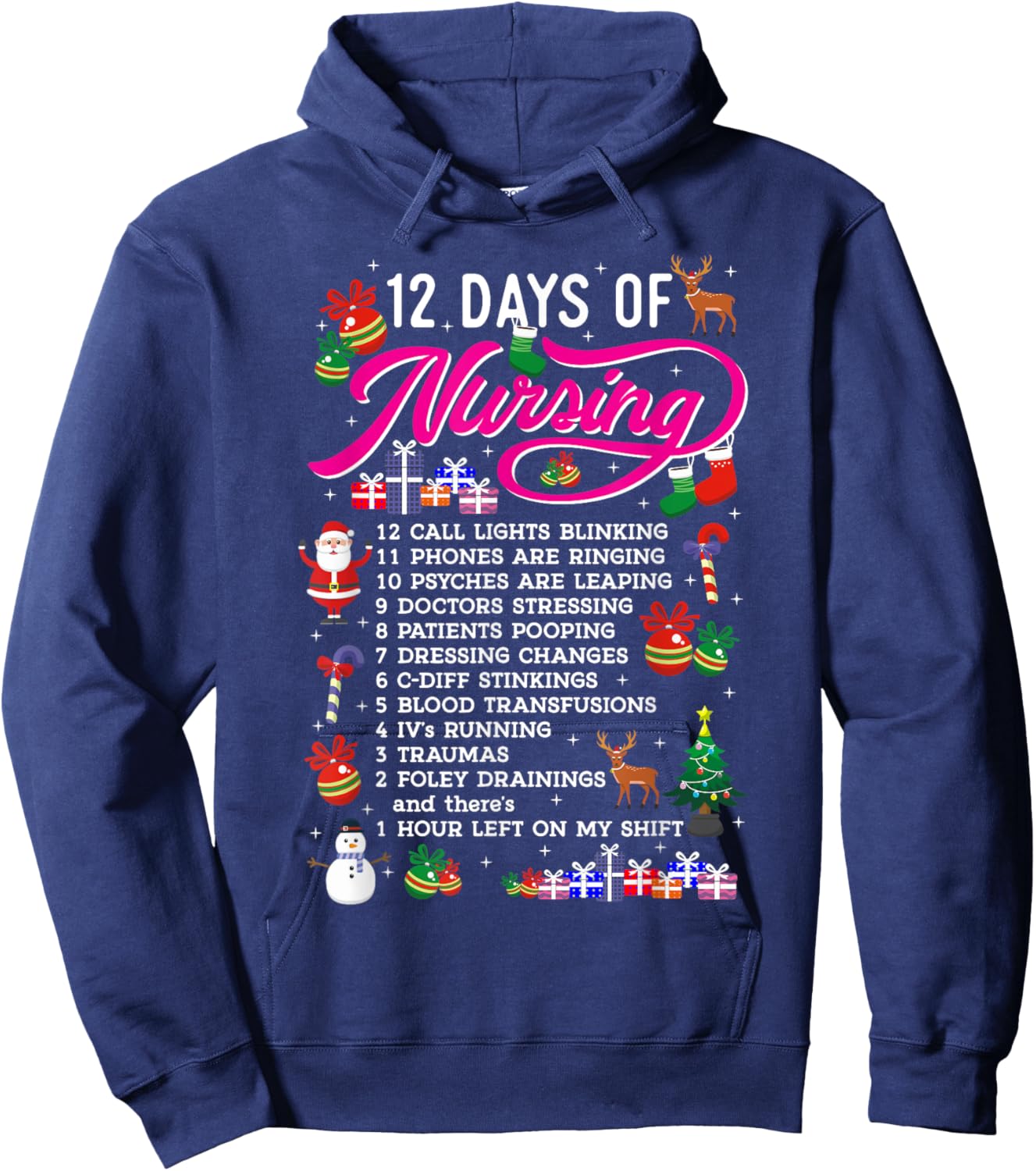 12 Days Of Nursing Merry Christmas Shirts Xmas Hoodie - Hoodie | Navy
