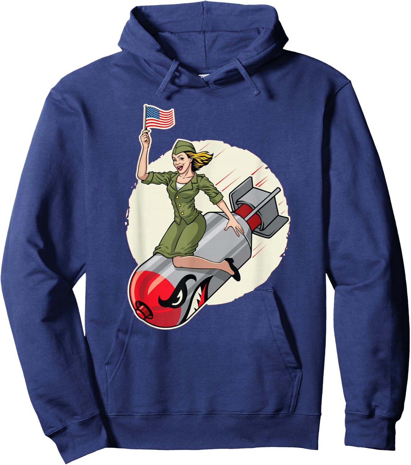 Vintage Pin Up Girl Bomber Girl Riding Bomb Hoodie - Hoodie | Navy