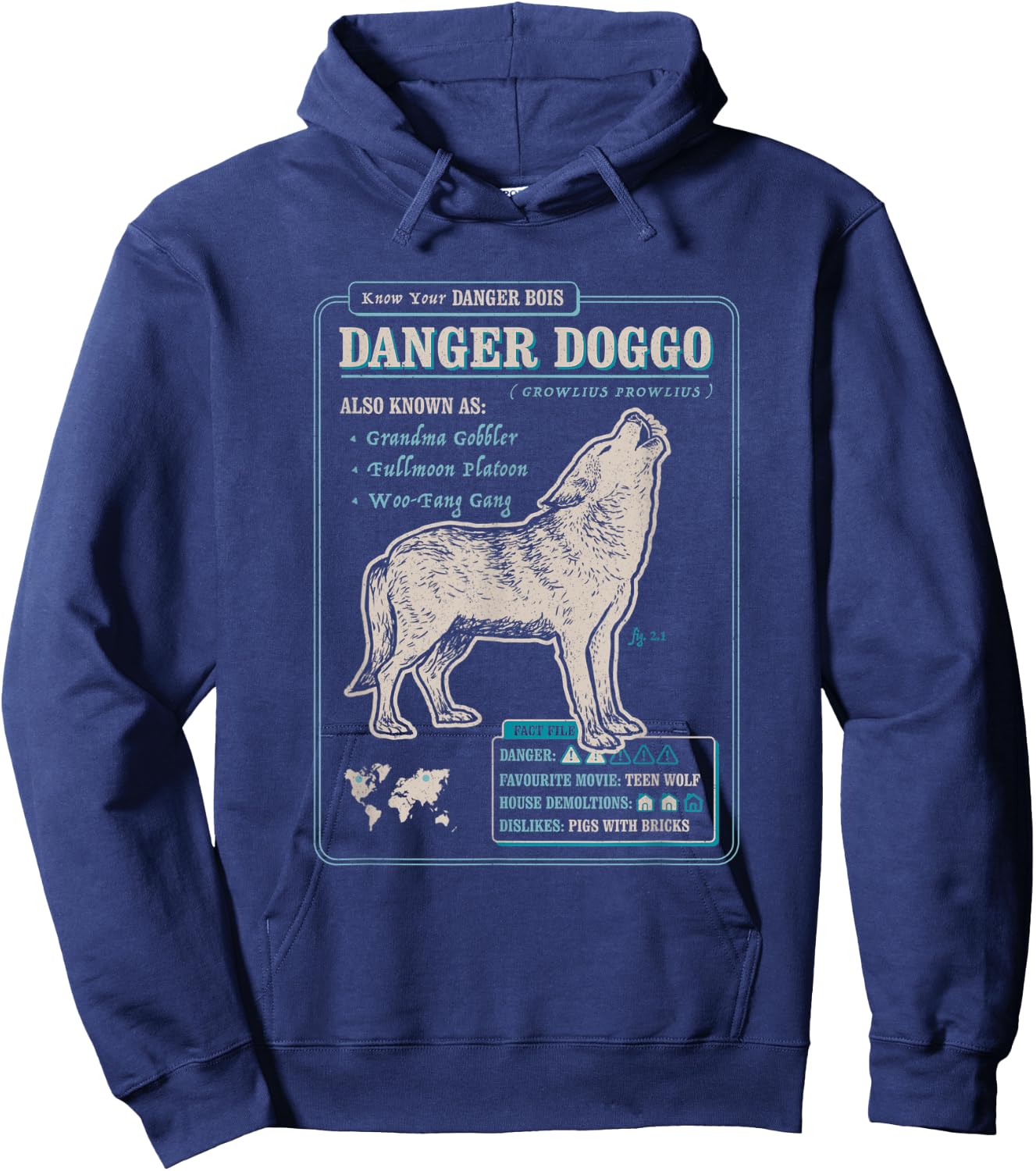 Funny Wolf Fact File - Danger Doggo Hoodie - Hoodie | Navy