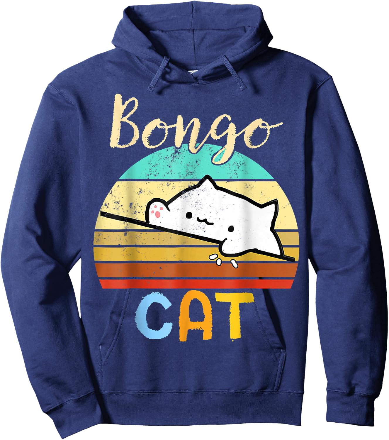 vintage sunset Bongo Cat cute Gamer meme gift Hoodie - Hoodie | Navy