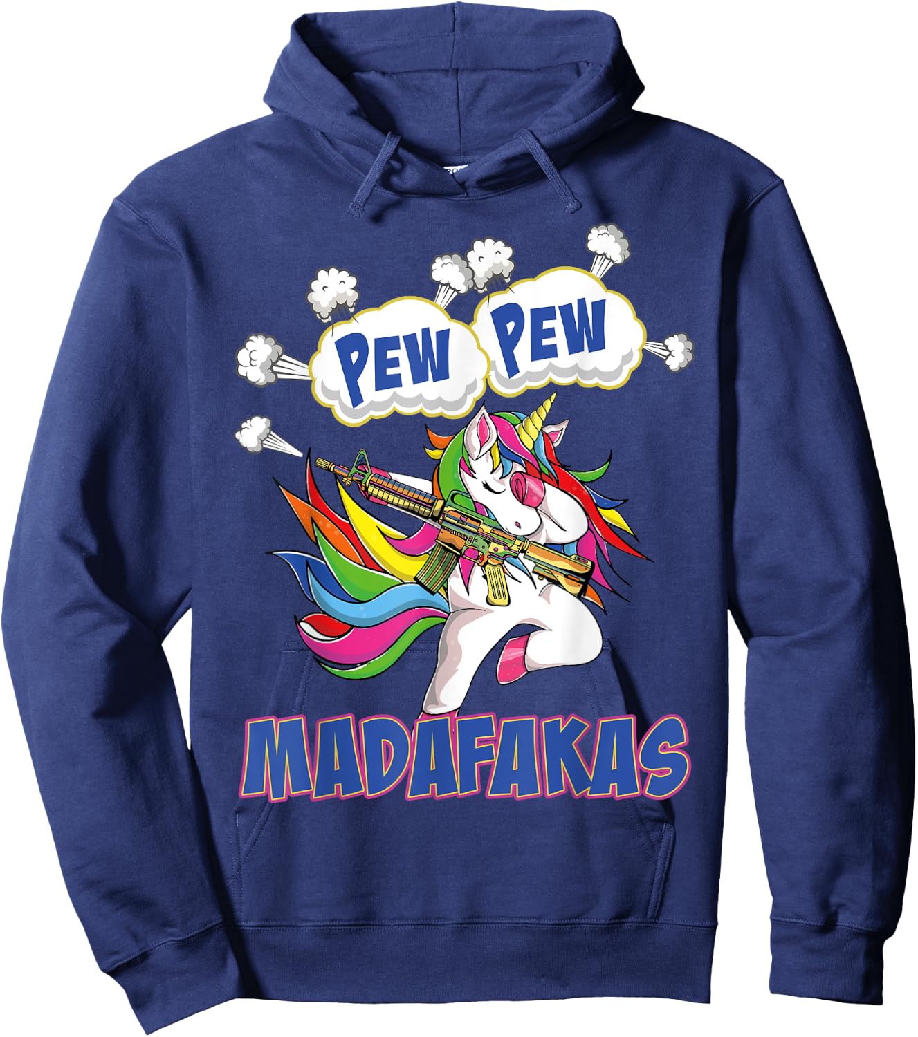 Pew Pew Madafakas Unicorn with Machine Gun Hoodie - Hoodie | Navy