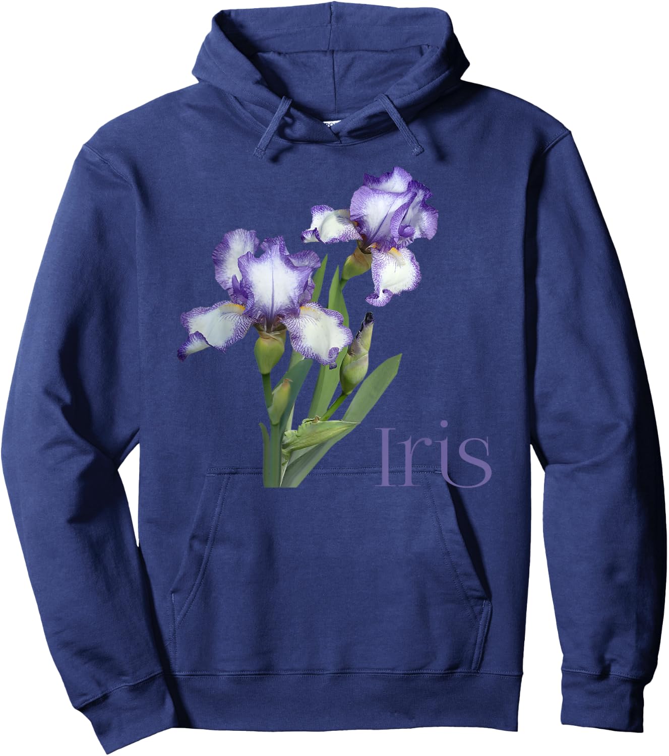 Iris Purple and White Iris Botanical Flower Hoodie - Hoodie | Navy