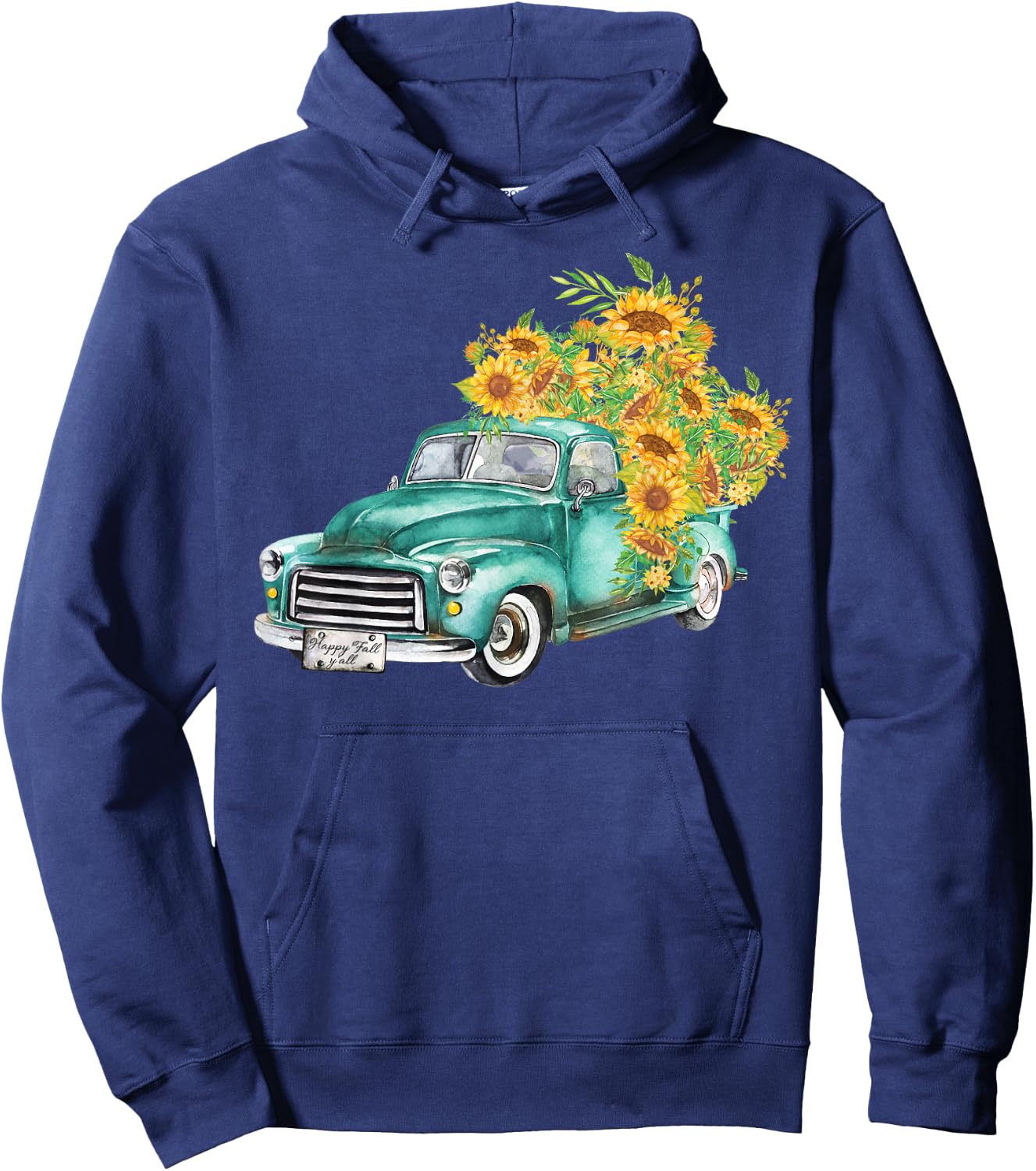 Vintage Truck Sunflowers Happy Fall Y'all Hoodie - Hoodie | Navy