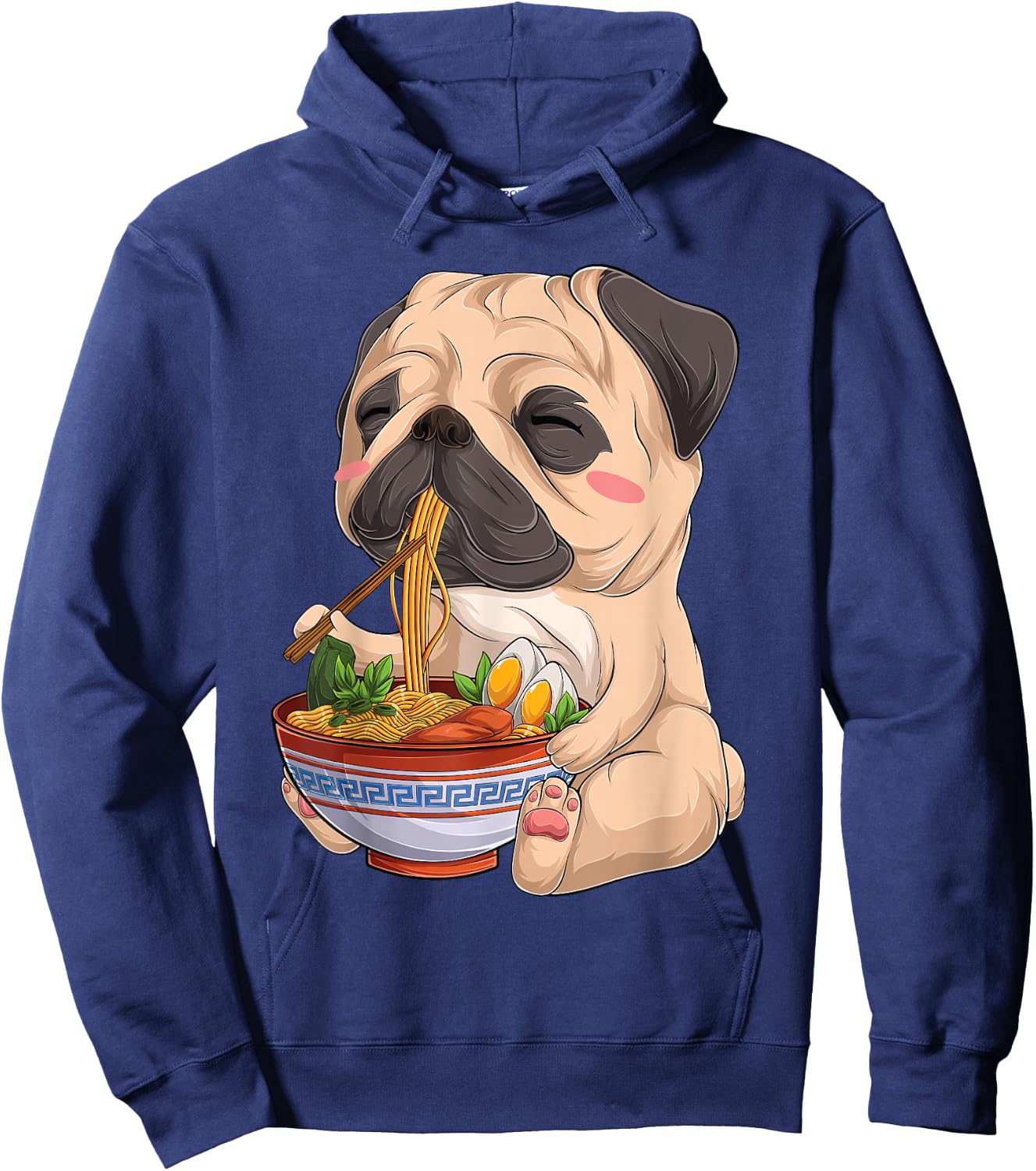 kawaii Japanese anime Pug Dog ramen Food Lovers Hoodie - Hoodie | Navy