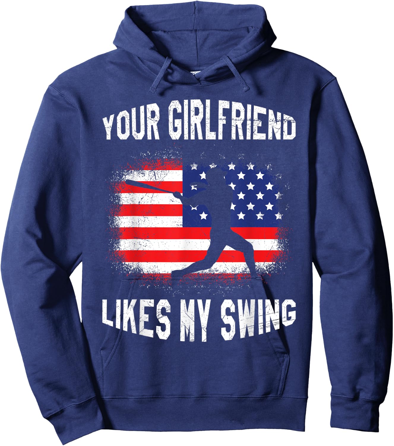Your Girlfriend Likes My Swing Funny Baseball Hoodie - Hoodie | Navy