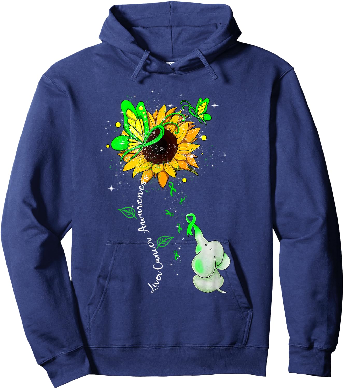 Liver Cancer Awareness Sunflower Elephant Men Hoodie - Hoodie | Navy