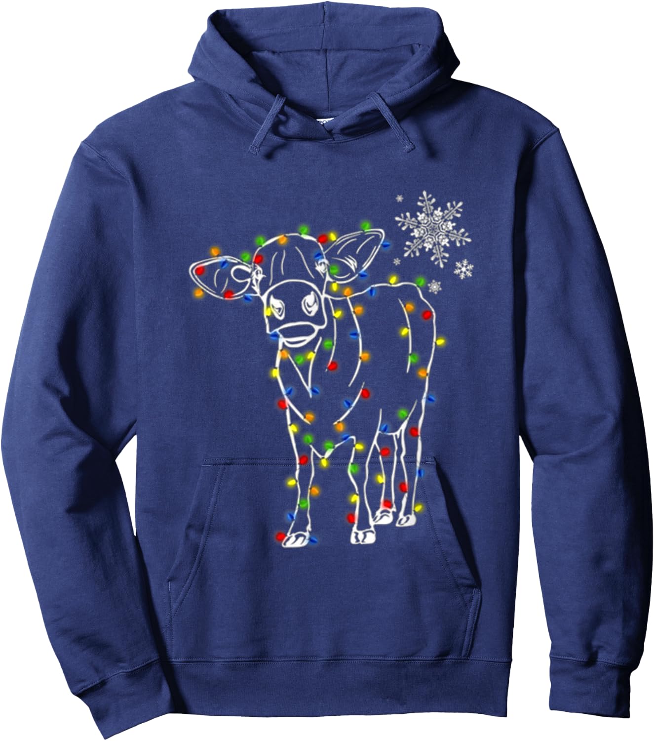 Cow Christmas Light Tree Cow Xmas Snow Lover Hoodie - Hoodie | Navy