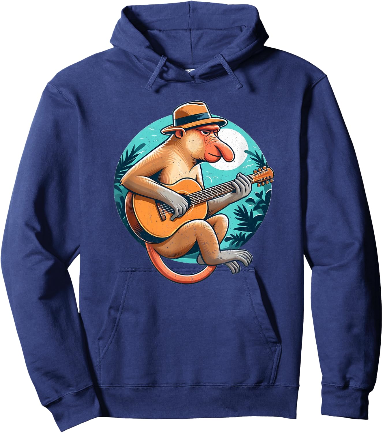 Proboscis Monkey Playing Guitar with Hat Hoodie - Hoodie | Navy
